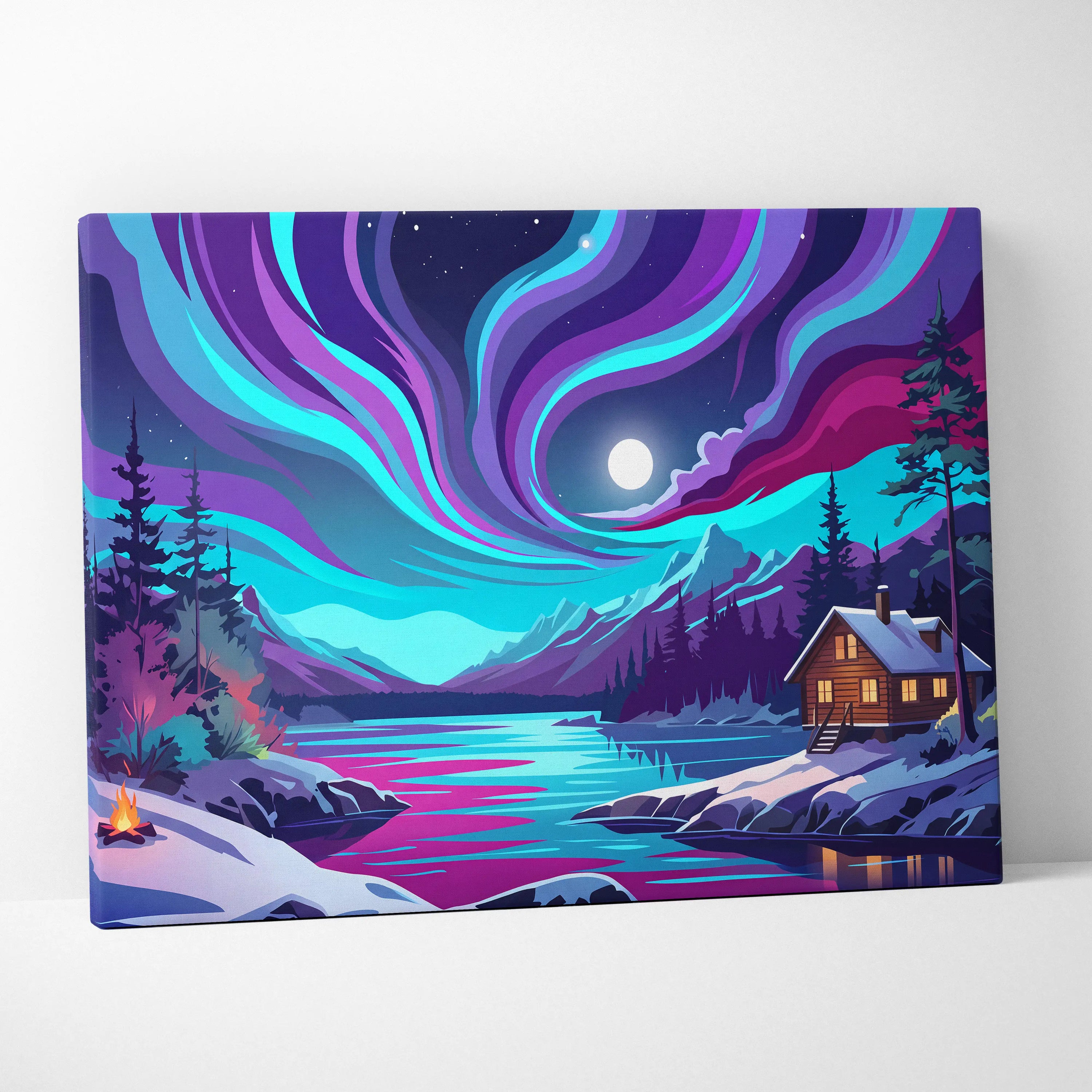 Neon Night Vaporwave Canvas - Vaporwave Landscape Purple Teal Living Room Synthwave Dreamy Night Retro Wall Art Canvas
