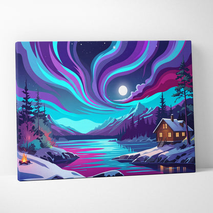 Neon Night Vaporwave Canvas - Vaporwave Landscape Purple Teal Living Room Synthwave Dreamy Night Retro Wall Art Canvas