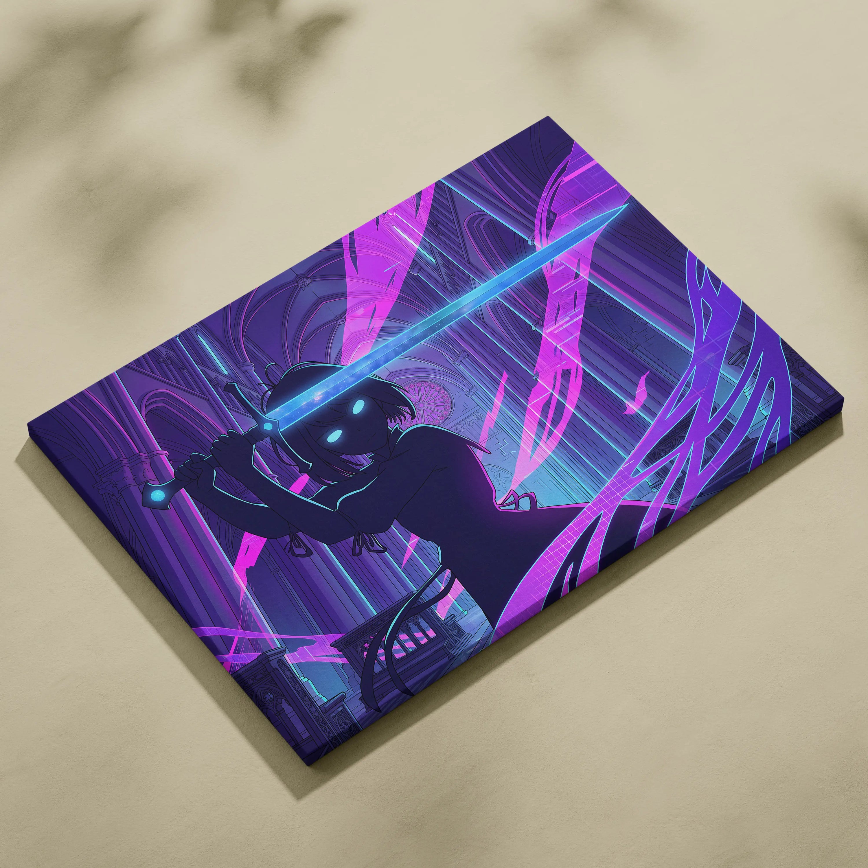Neon Vaporwave Cathedral - Cathedral Neon Pink Purple Blue Vaporwave Dreamy Mood Retro Futurism Neon Canvas