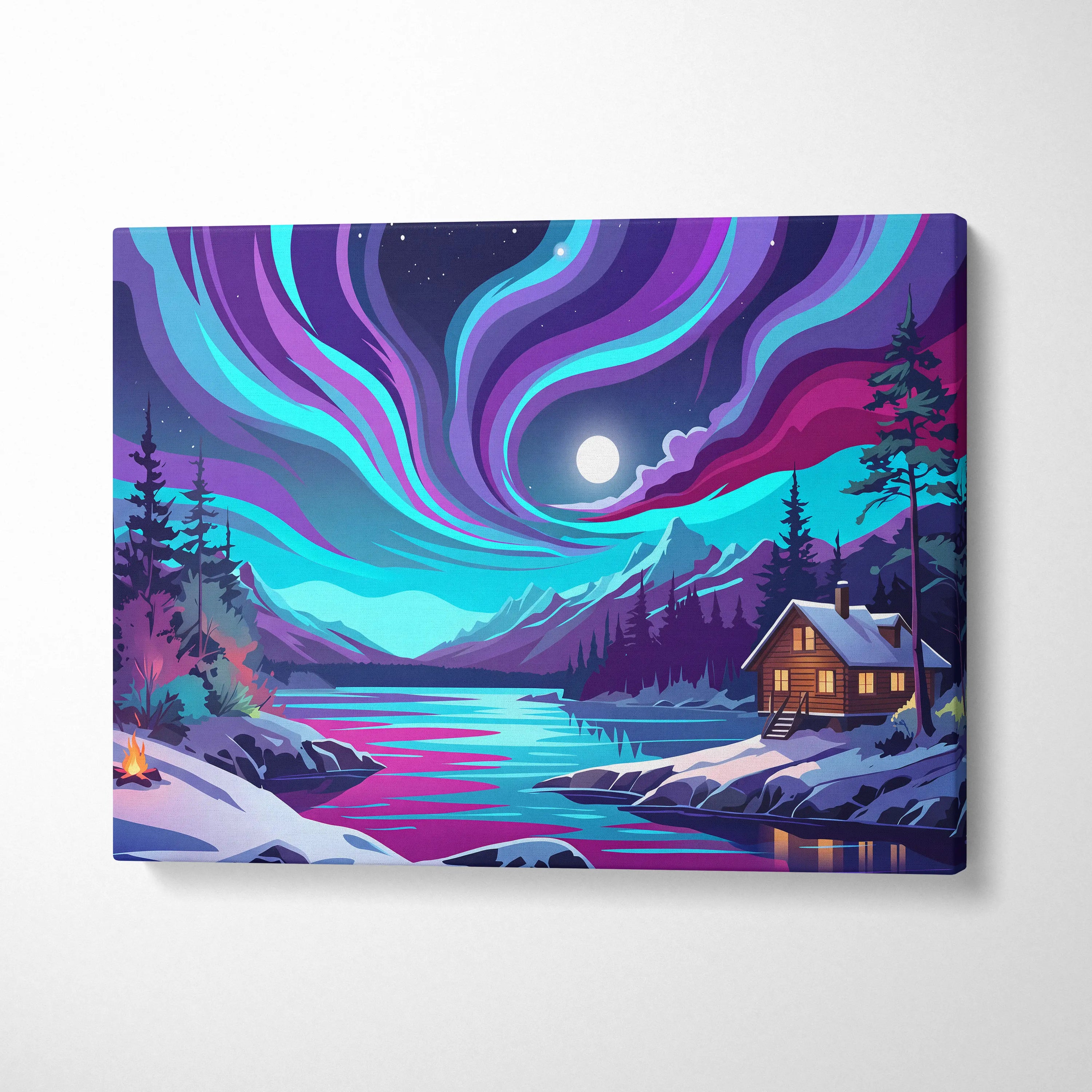 Neon Night Vaporwave Canvas - Vaporwave Landscape Purple Teal Living Room Synthwave Dreamy Night Retro Wall Art Canvas