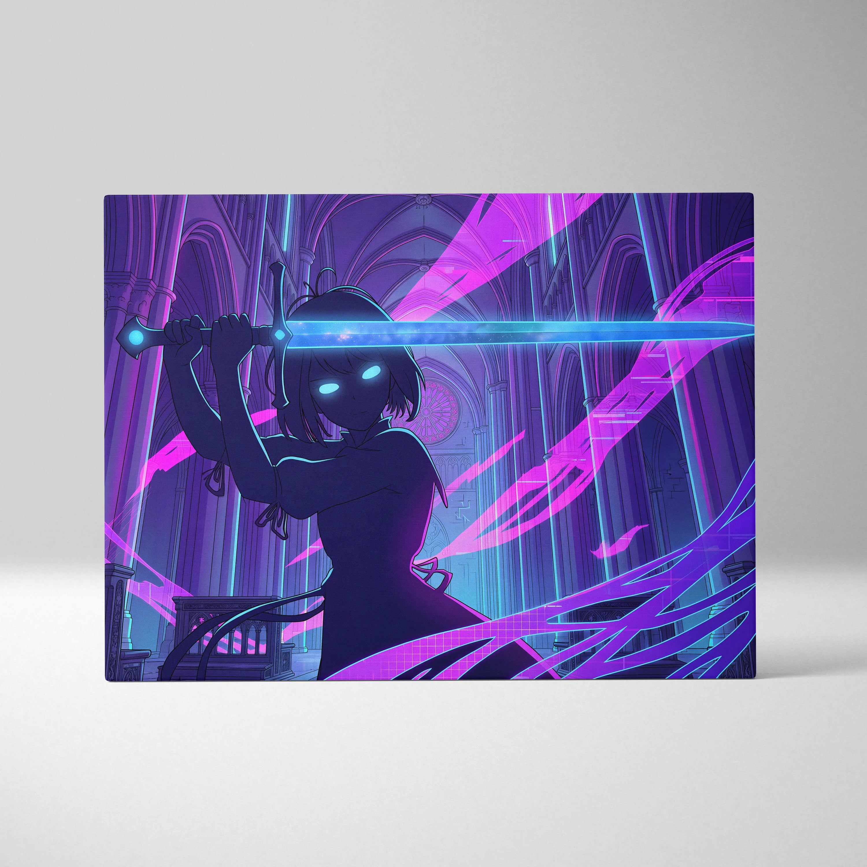 Neon Vaporwave Cathedral - Cathedral Neon Pink Purple Blue Vaporwave Dreamy Mood Retro Futurism Neon Canvas