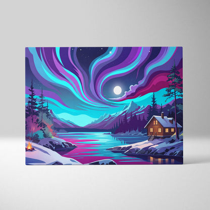 Neon Night Vaporwave Canvas - Vaporwave Landscape Purple Teal Living Room Synthwave Dreamy Night Retro Wall Art Canvas