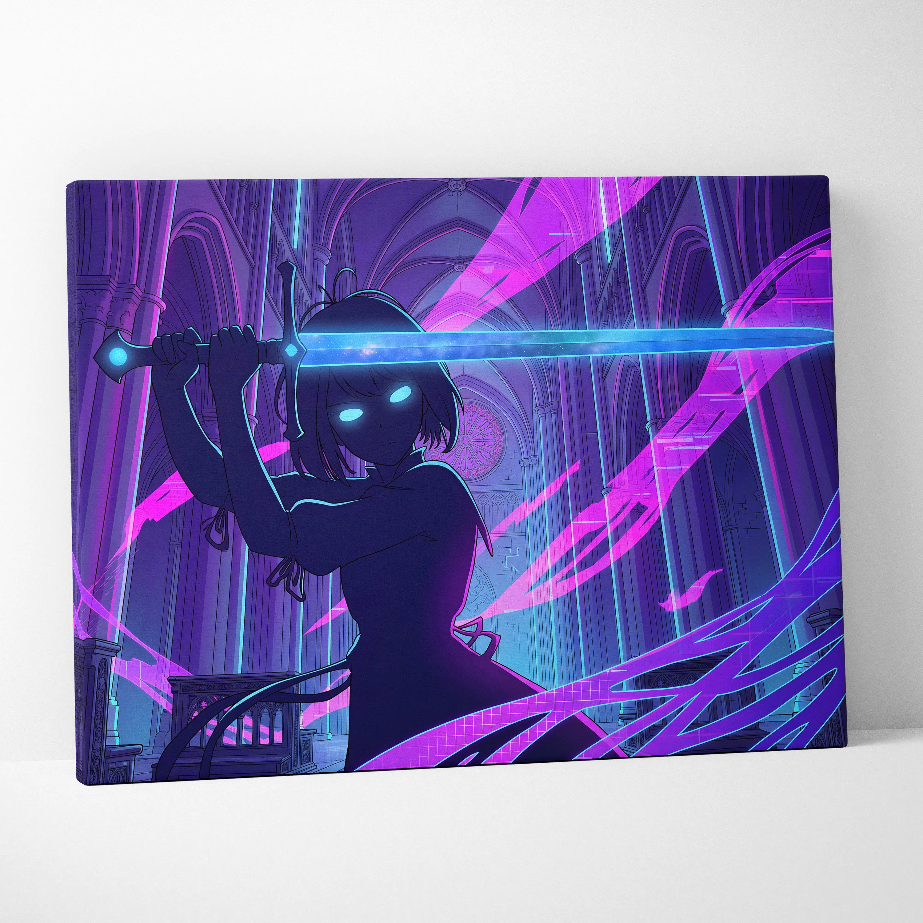 Neon Vaporwave Cathedral - Cathedral Neon Pink Purple Blue Vaporwave Dreamy Mood Retro Futurism Neon Canvas