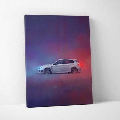 Subaru WRX Hatchback Inspired Canvas Art - Rally Racing Vehicle Canvas Painting for Home Decor