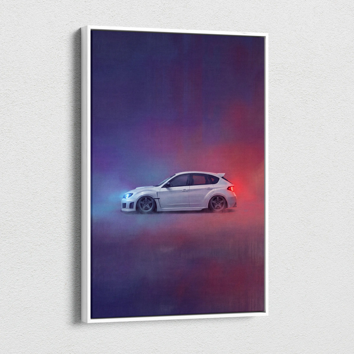 Subaru WRX Hatchback Inspired Canvas Art - Rally Racing Vehicle Canvas Painting for Home Decor