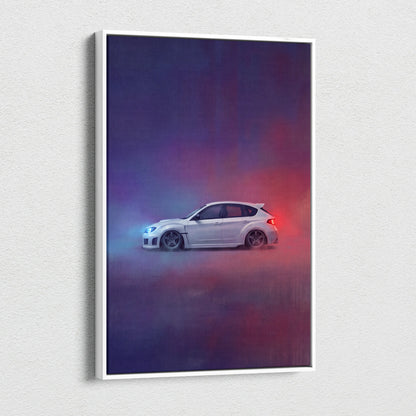 Subaru WRX Hatchback Inspired Canvas Art - Rally Racing Vehicle Canvas Painting for Home Decor