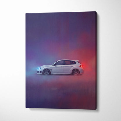 Subaru WRX Hatchback Inspired Canvas Art - Rally Racing Vehicle Canvas Painting for Home Decor
