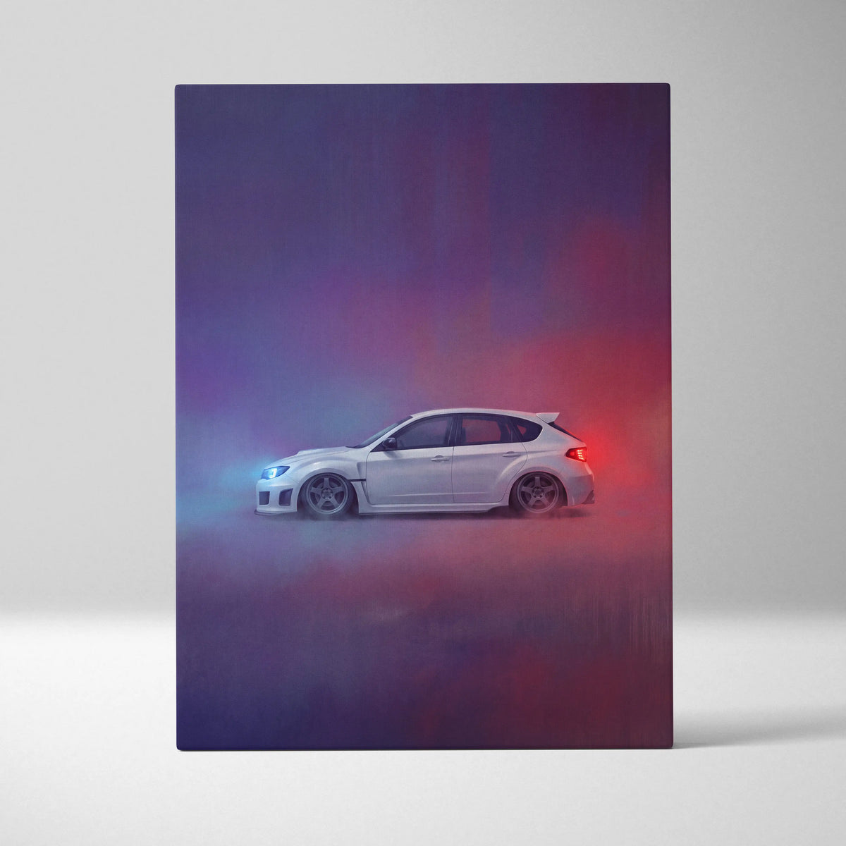 Subaru WRX Hatchback Inspired Canvas Art - Rally Racing Vehicle Canvas Painting for Home Decor