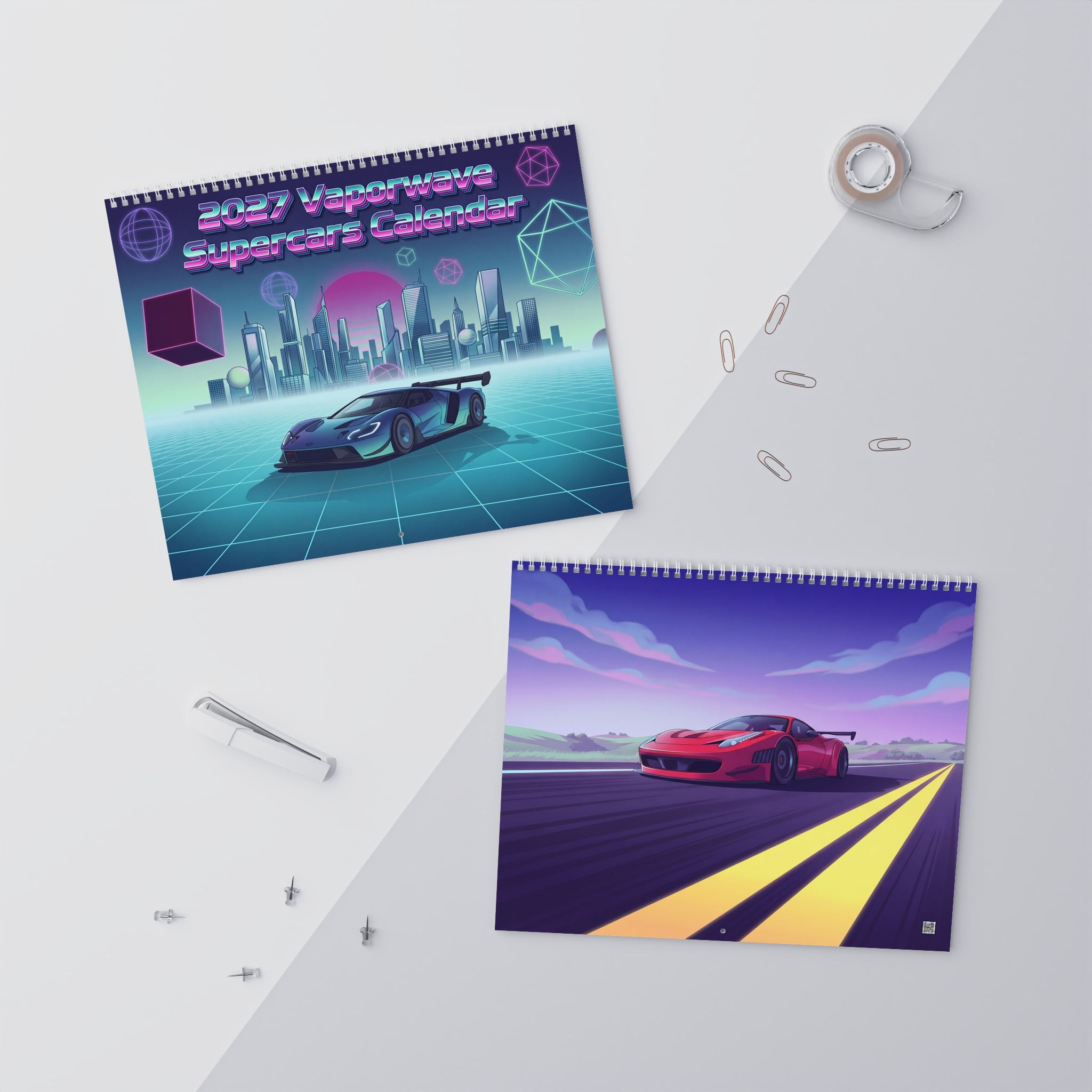 2027 Supercar Vaporwave Wall Calendar – Exotic Performance Cars & Retro Neon Artwork Collection