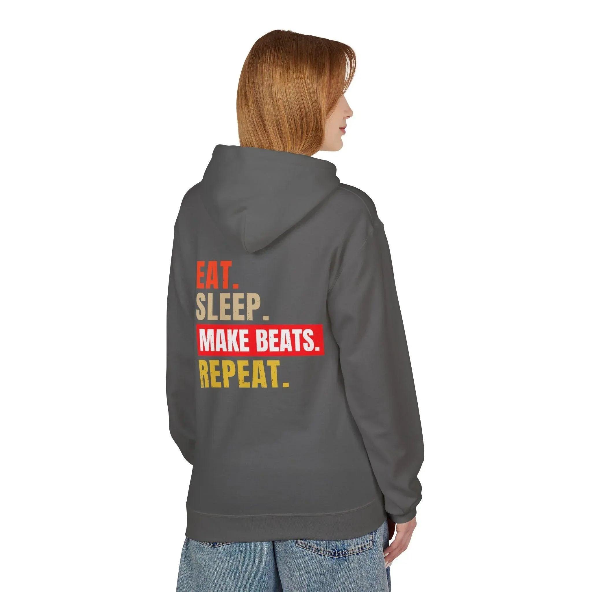 Cozy Music Producer Hoodie: 'Eat. Sleep. Make Beats. Repeat' Fleece Design