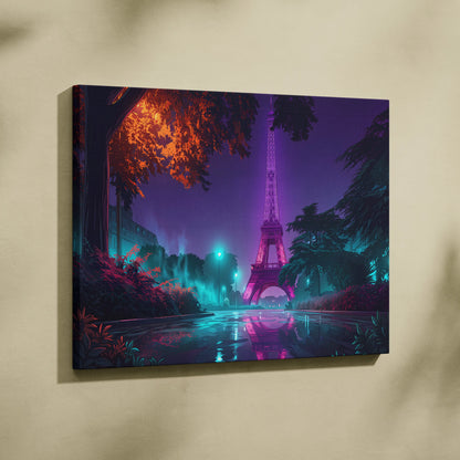 Neon Eiffel Vaporwave Canvas - Eiffel Tower Neon Pink Purple Teal Canvas Living Room Vaporwave