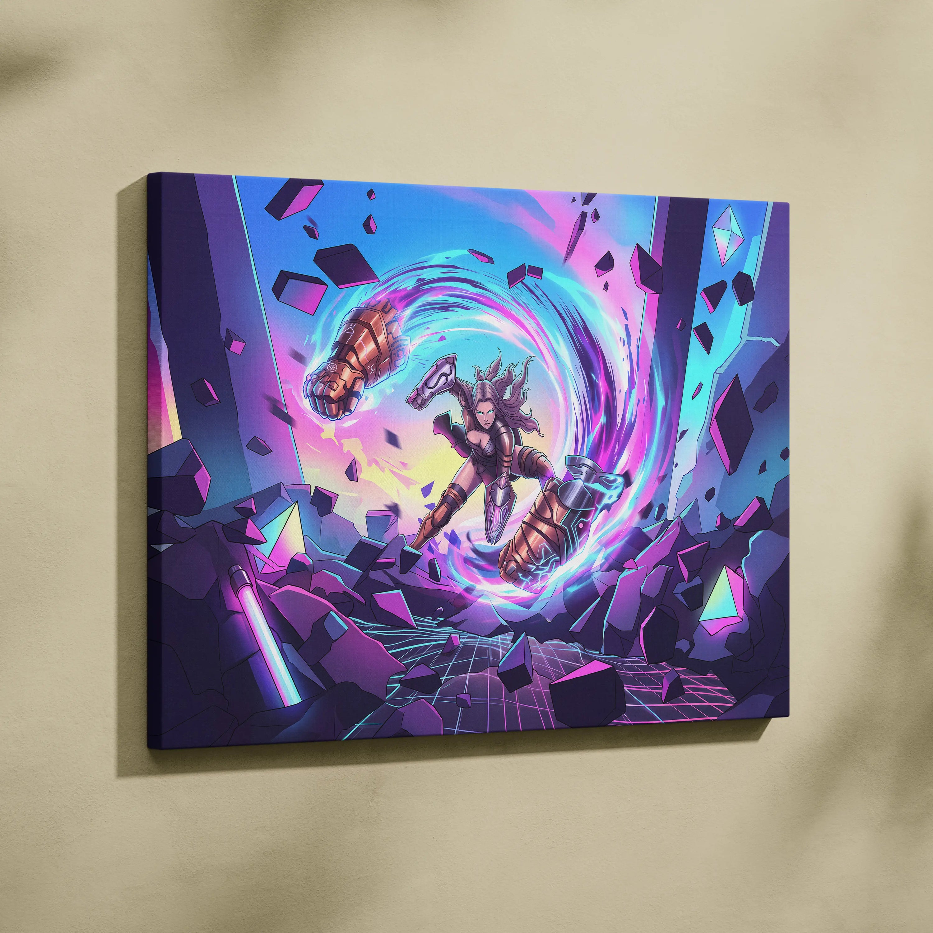 Vaporwave Neon Odyssey Canvas - Vaporwave Fantasy Neon Pink Blue Canvas Decor Retro Futurism