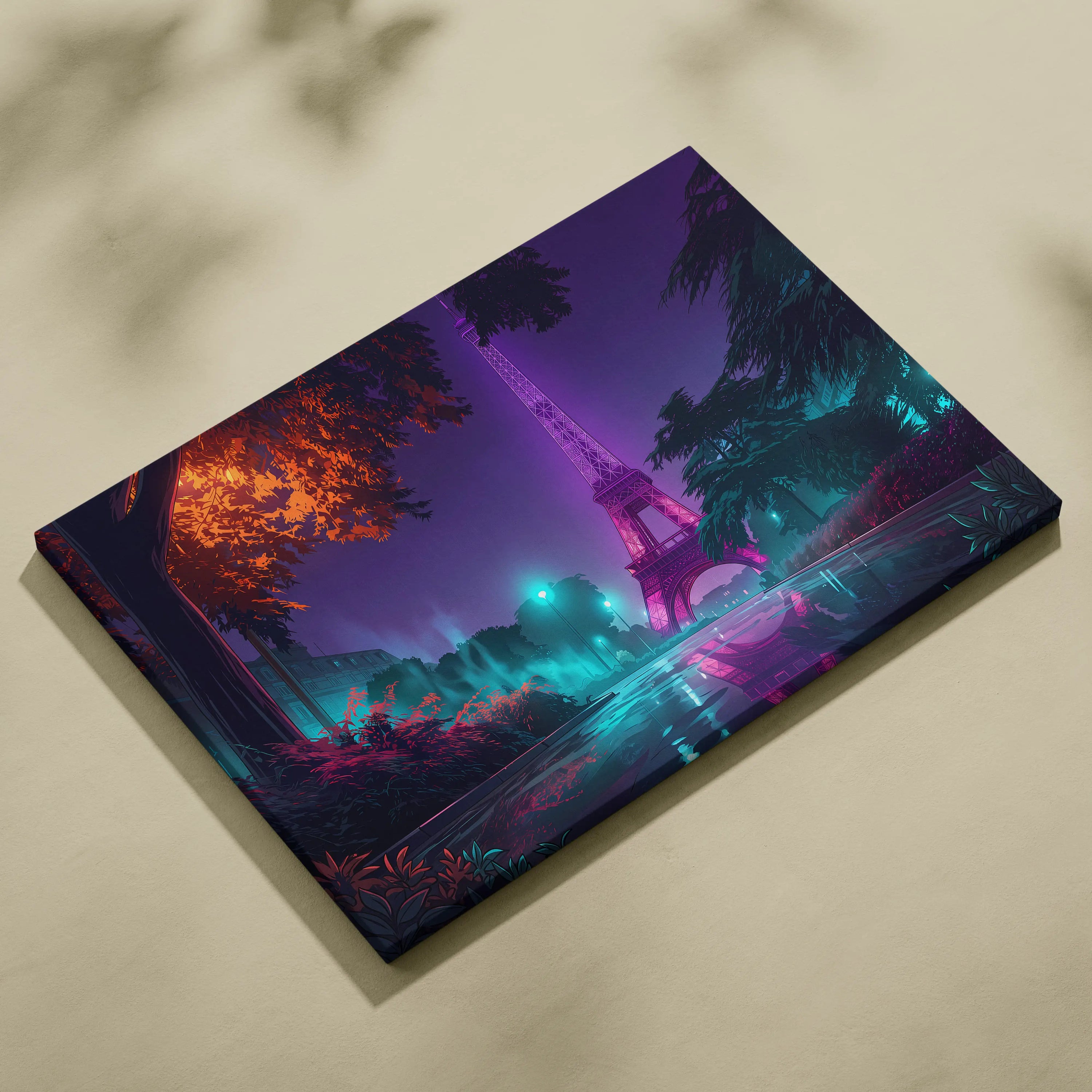 Neon Eiffel Vaporwave Canvas - Eiffel Tower Neon Pink Purple Teal Canvas Living Room Vaporwave