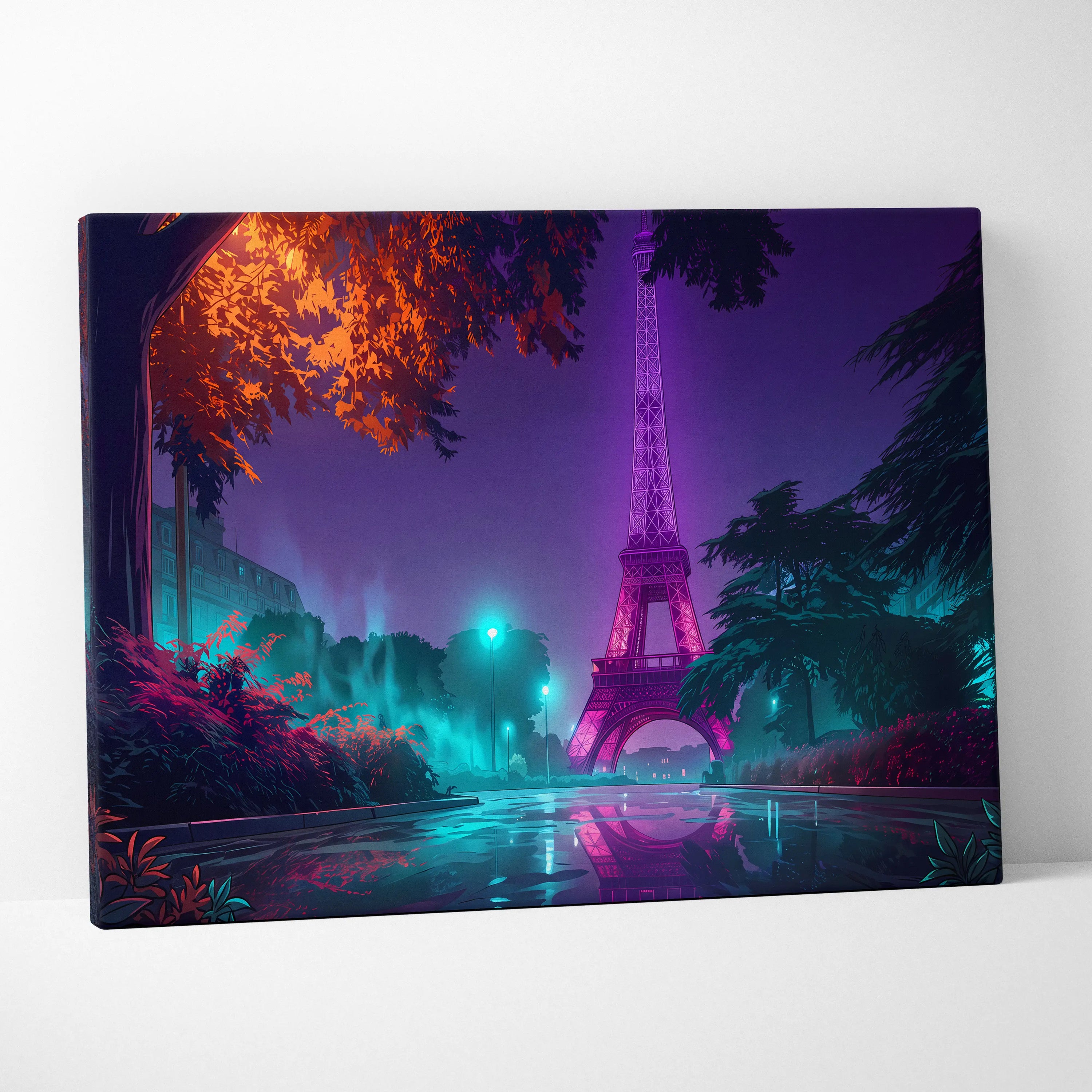 Neon Eiffel Vaporwave Canvas - Eiffel Tower Neon Pink Purple Teal Canvas Living Room Vaporwave