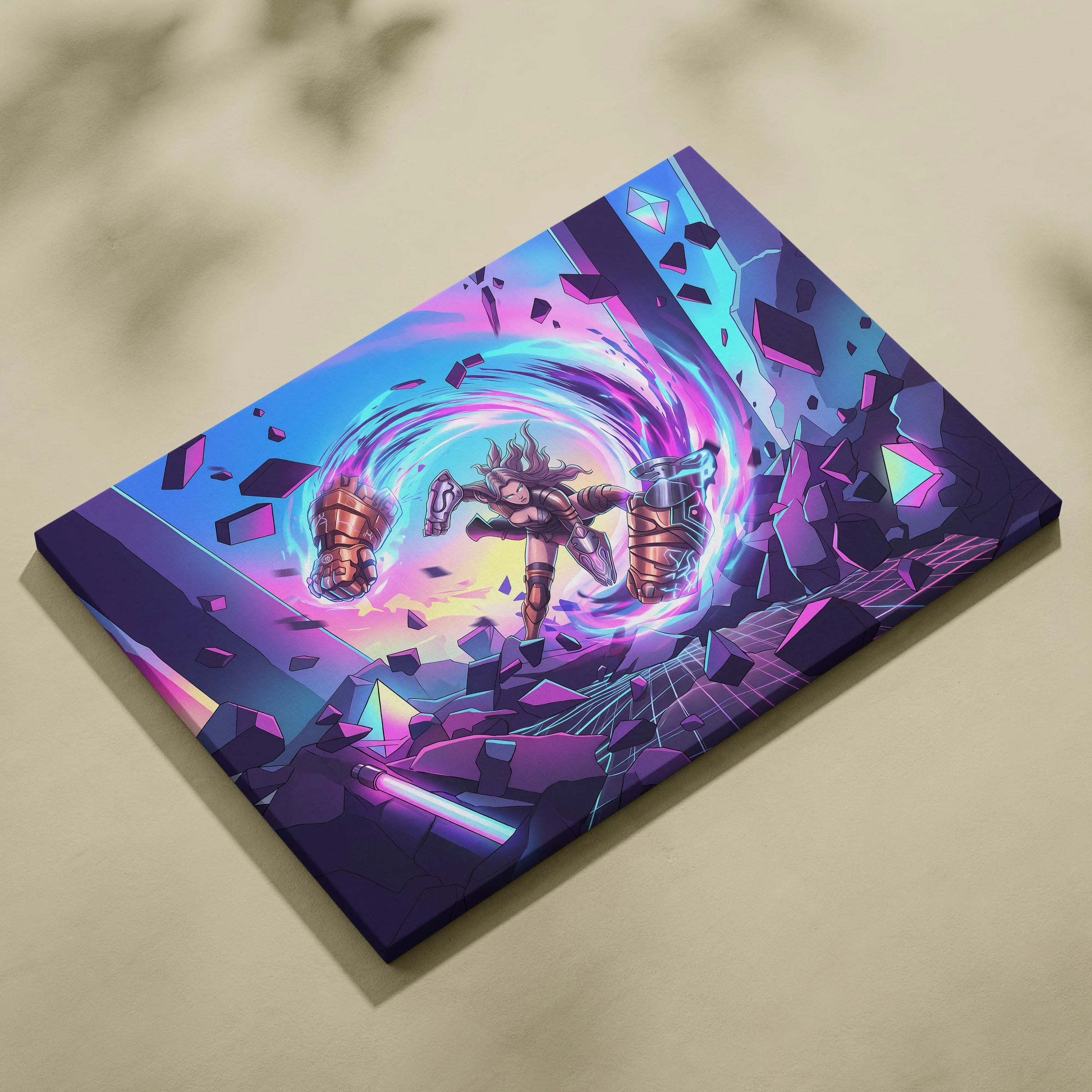 Vaporwave Neon Odyssey Canvas - Vaporwave Fantasy Neon Pink Blue Canvas Decor Retro Futurism