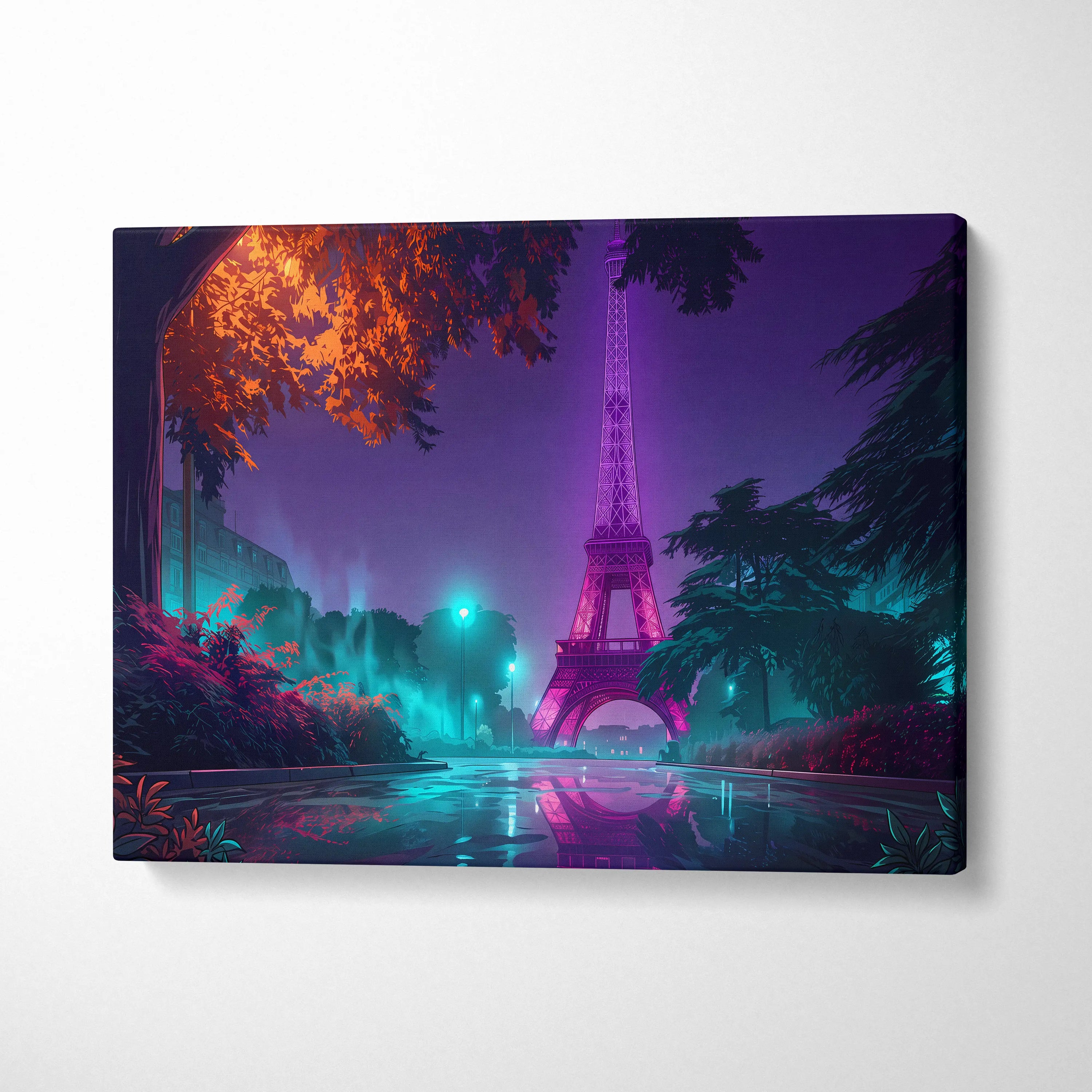 Neon Eiffel Vaporwave Canvas - Eiffel Tower Neon Pink Purple Teal Canvas Living Room Vaporwave