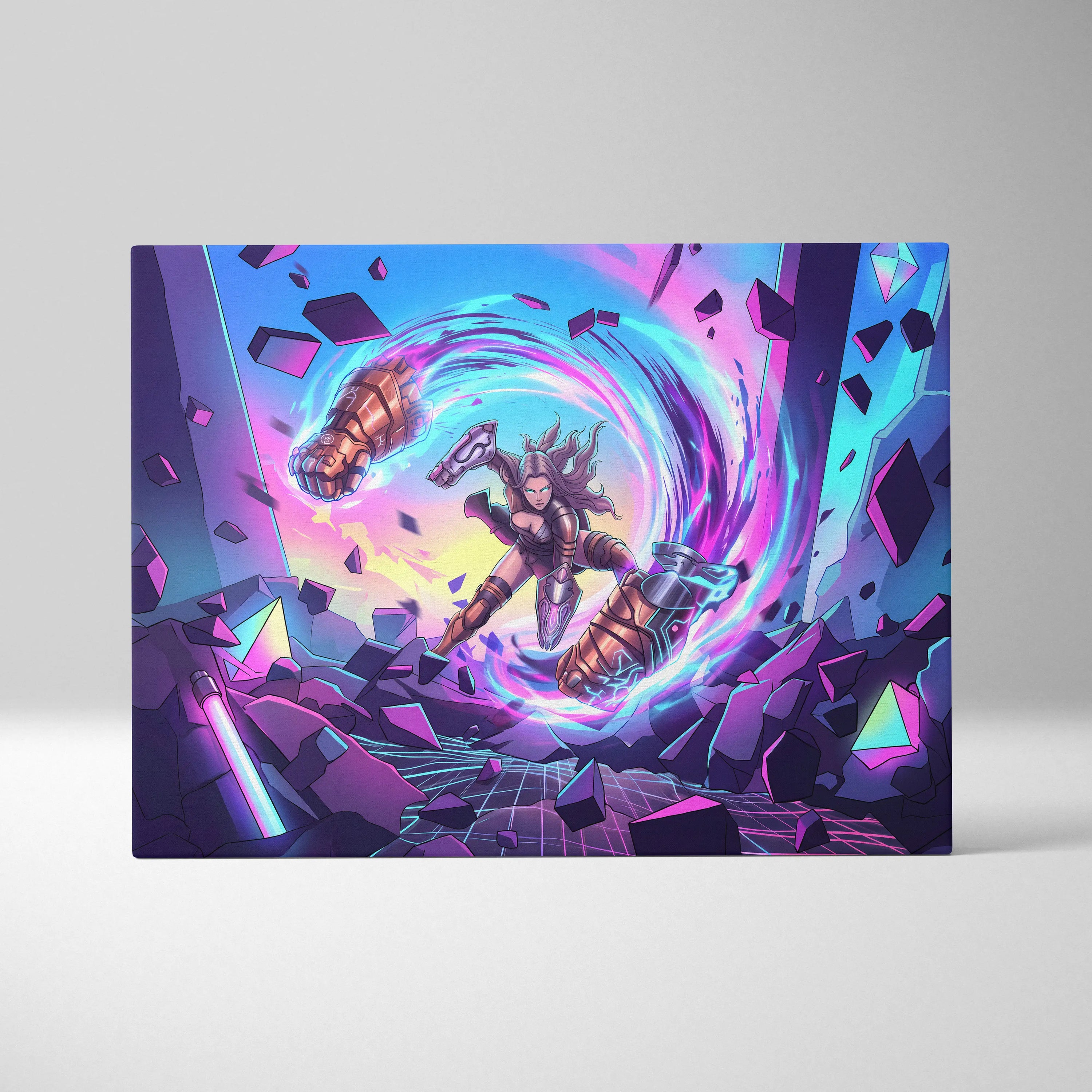 Vaporwave Neon Odyssey Canvas - Vaporwave Fantasy Neon Pink Blue Canvas Decor Retro Futurism