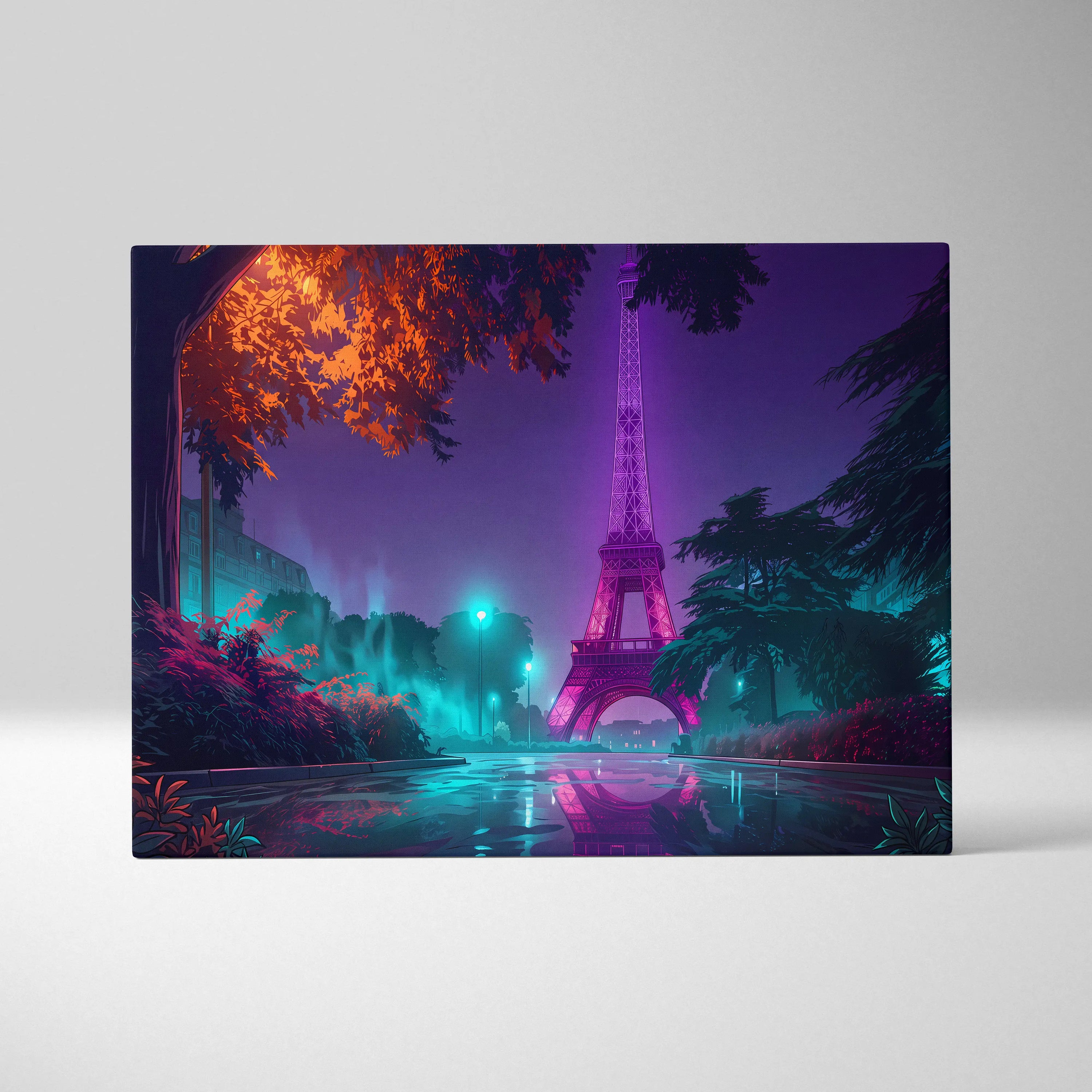 Neon Eiffel Vaporwave Canvas - Eiffel Tower Neon Pink Purple Teal Canvas Living Room Vaporwave