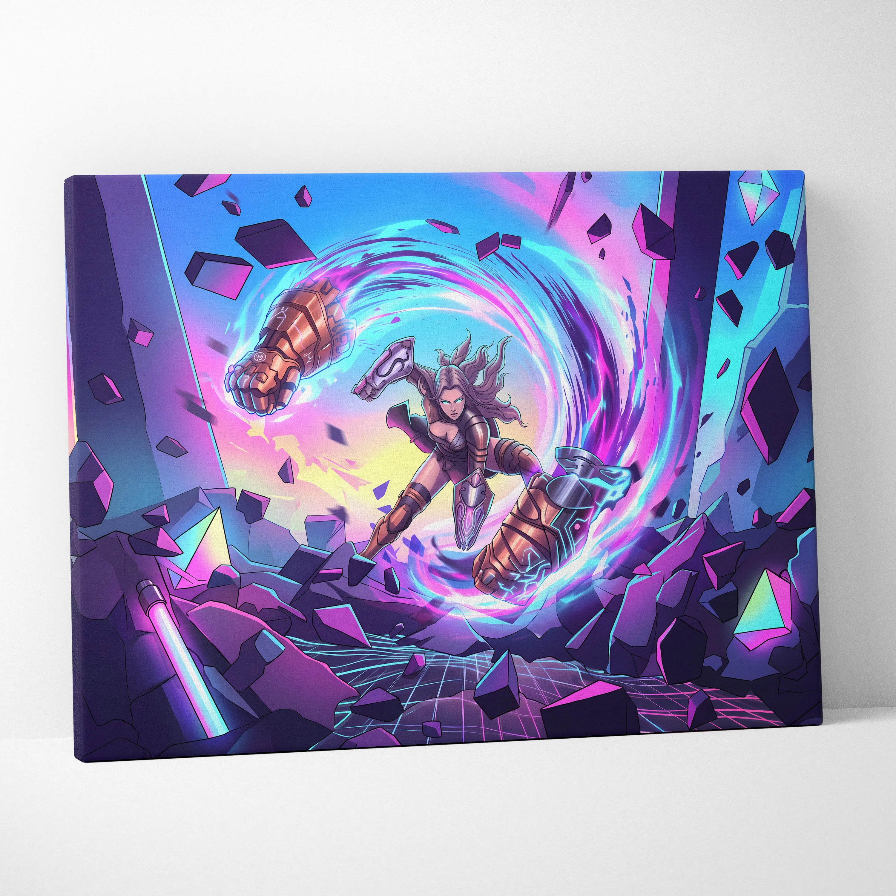 Vaporwave Neon Odyssey Canvas - Vaporwave Fantasy Neon Pink Blue Canvas Decor Retro Futurism