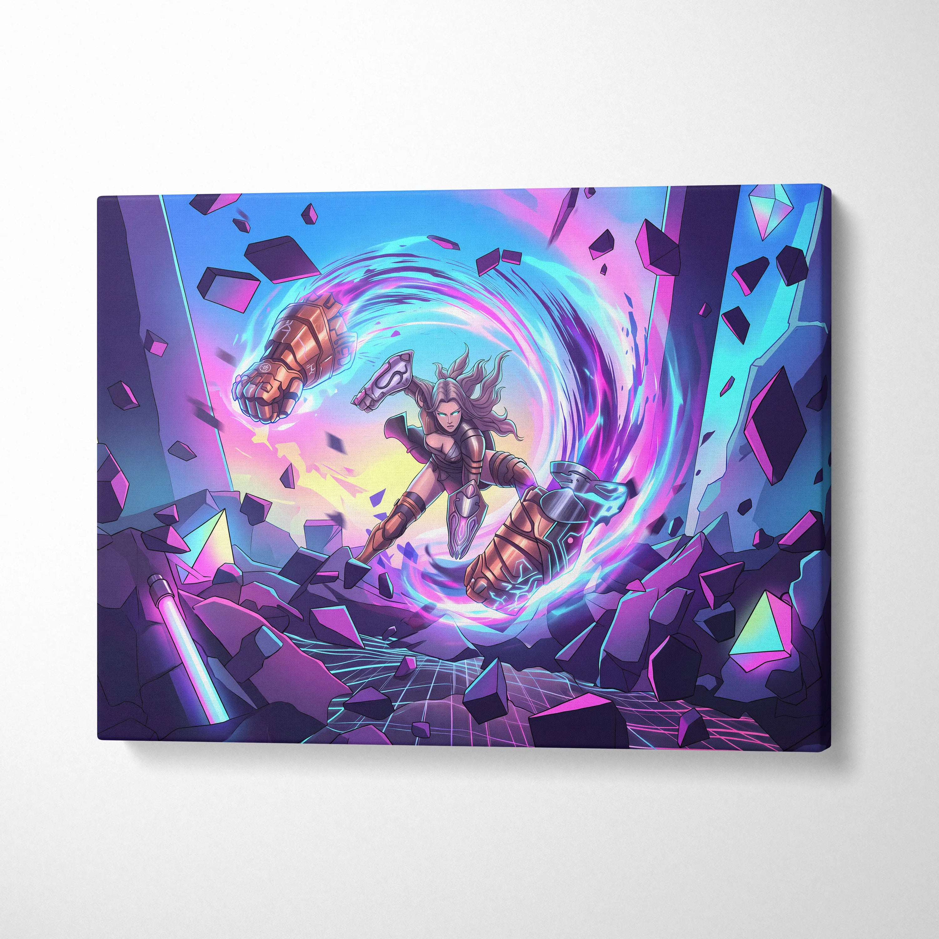 Vaporwave Neon Odyssey Canvas - Vaporwave Fantasy Neon Pink Blue Canvas Decor Retro Futurism