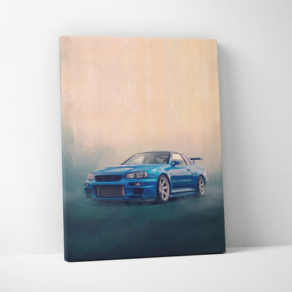 Nissan Skyline GT-R R34 Inspired Car Wall Art - Blue JDM Motorsport Canvas Print