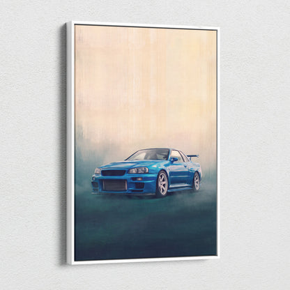 Nissan Skyline GT-R R34 Inspired Car Wall Art - Blue JDM Motorsport Canvas Print