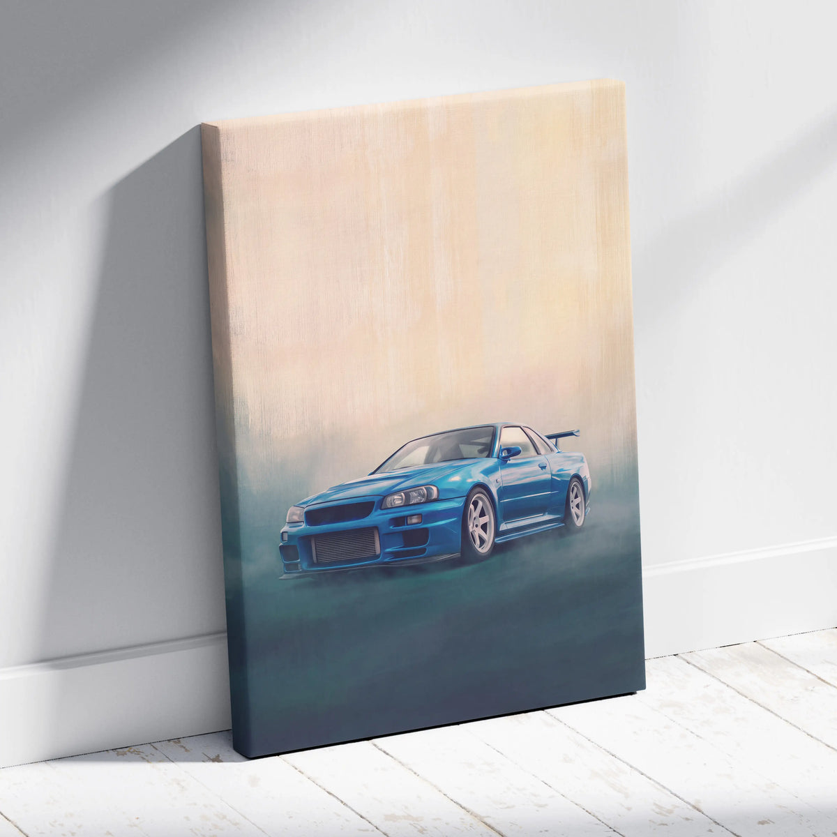 Nissan Skyline GT-R R34 Inspired Car Wall Art - Blue JDM Motorsport Canvas Print