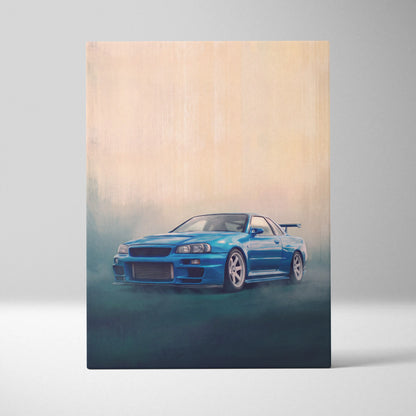 Nissan Skyline GT-R R34 Inspired Car Wall Art - Blue JDM Motorsport Canvas Print