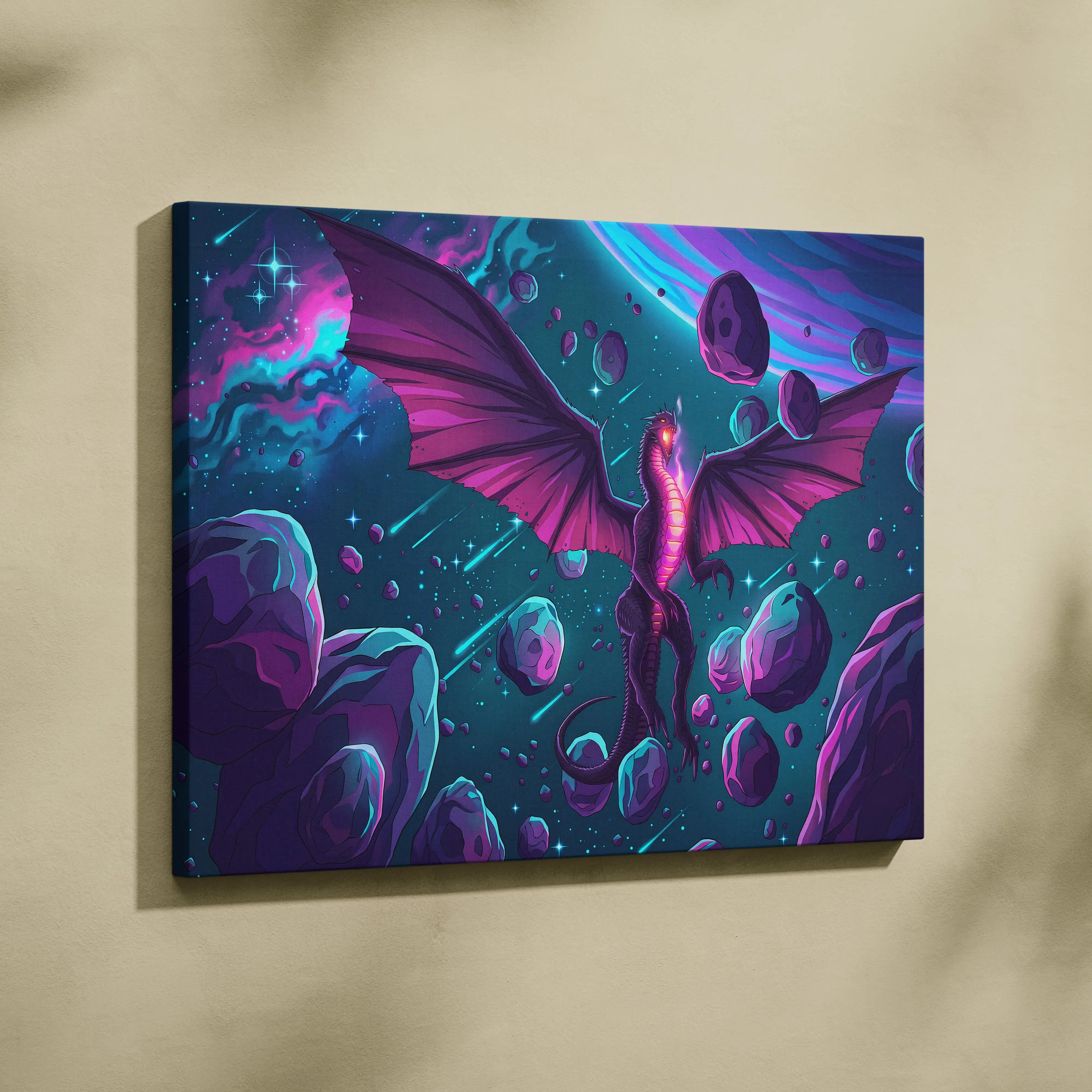 Vaporwave Neon Dragon Canvas - Dragon Neon Pink Blue Purple Living Room Vaporwave Mystical Neon Wall Art Canvas