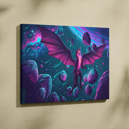 Vaporwave Neon Dragon Canvas - Dragon Neon Pink Blue Purple Living Room Vaporwave Mystical Neon Wall Art Canvas