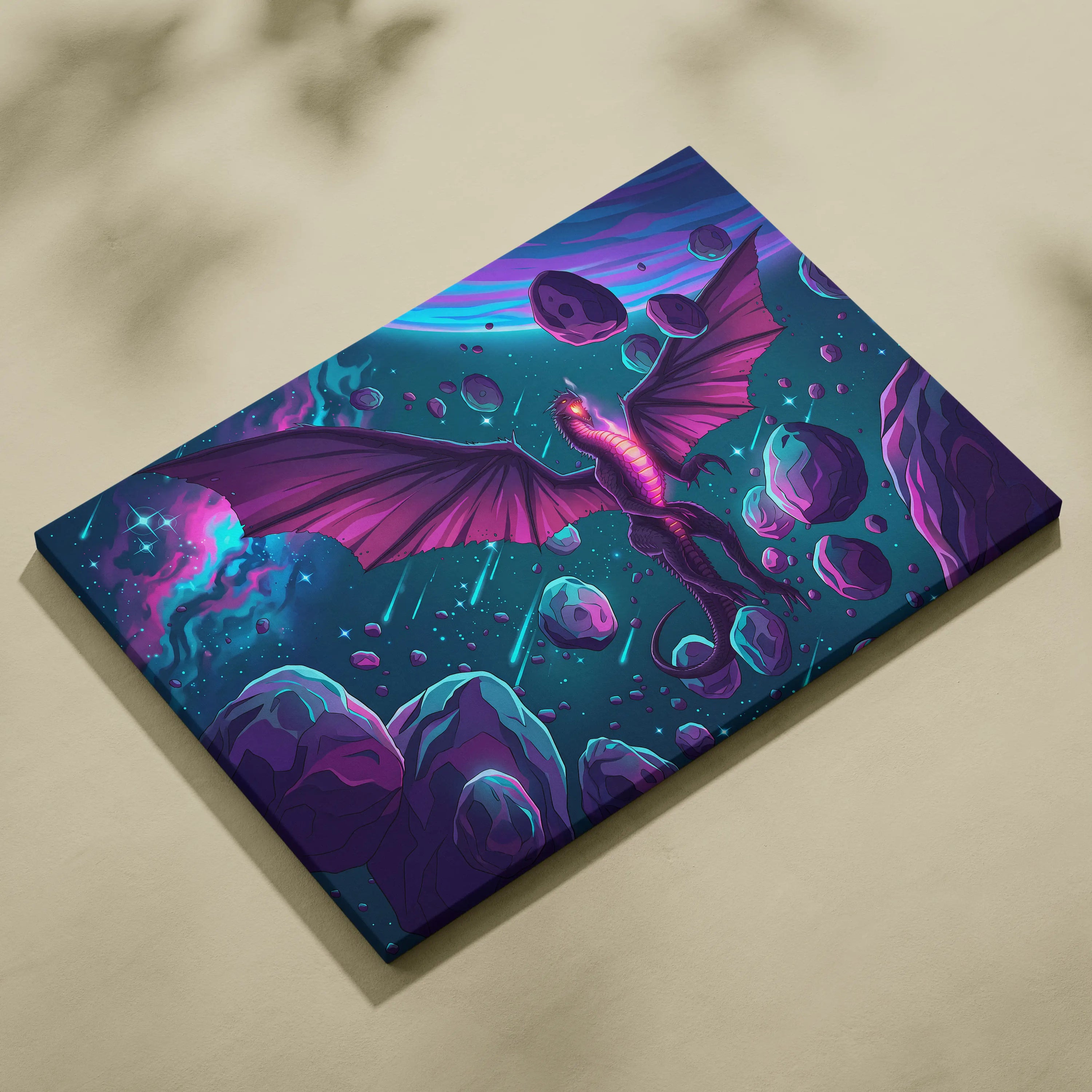 Vaporwave Neon Dragon Canvas - Dragon Neon Pink Blue Purple Living Room Vaporwave Mystical Neon Wall Art Canvas