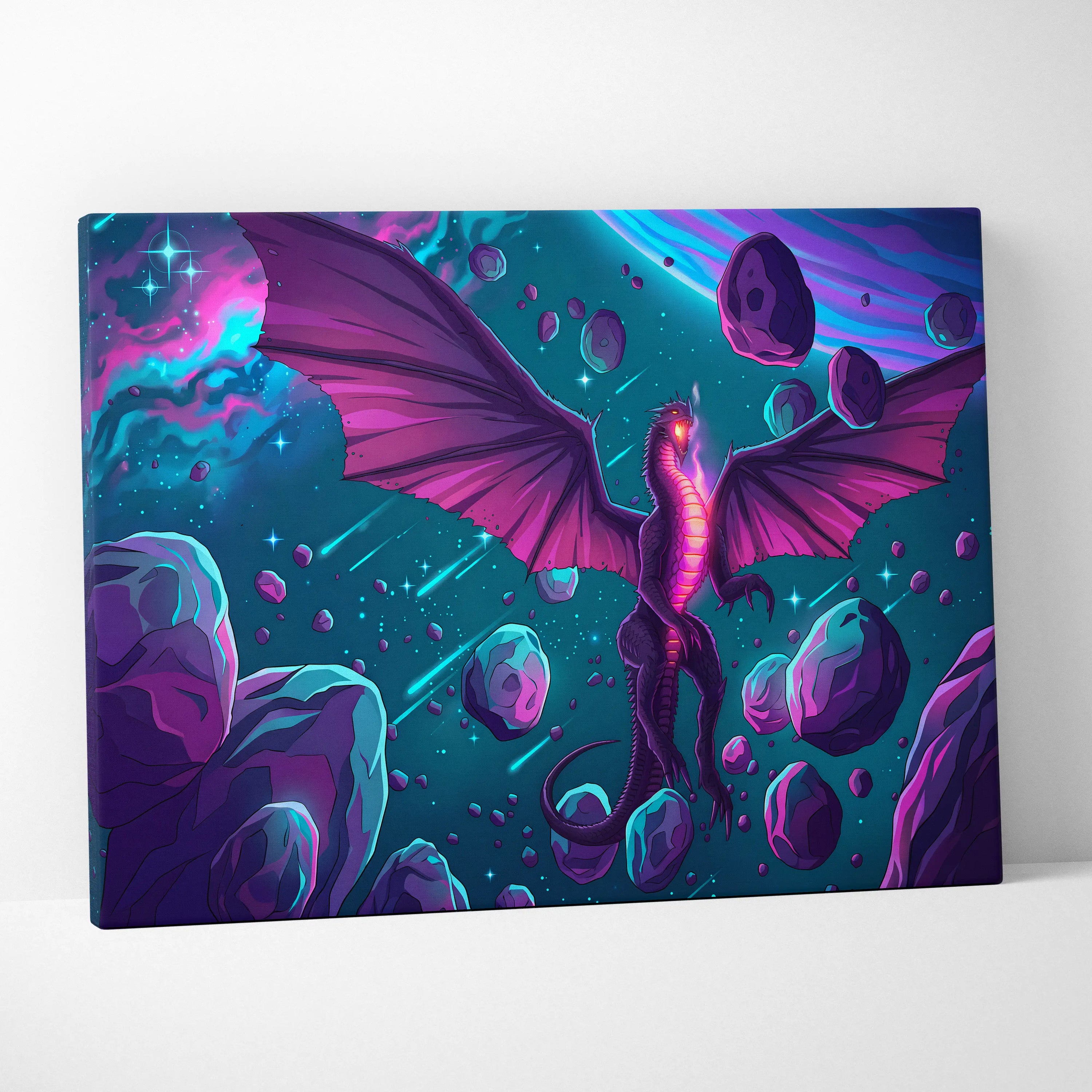 Vaporwave Neon Dragon Canvas - Dragon Neon Pink Blue Purple Living Room Vaporwave Mystical Neon Wall Art Canvas