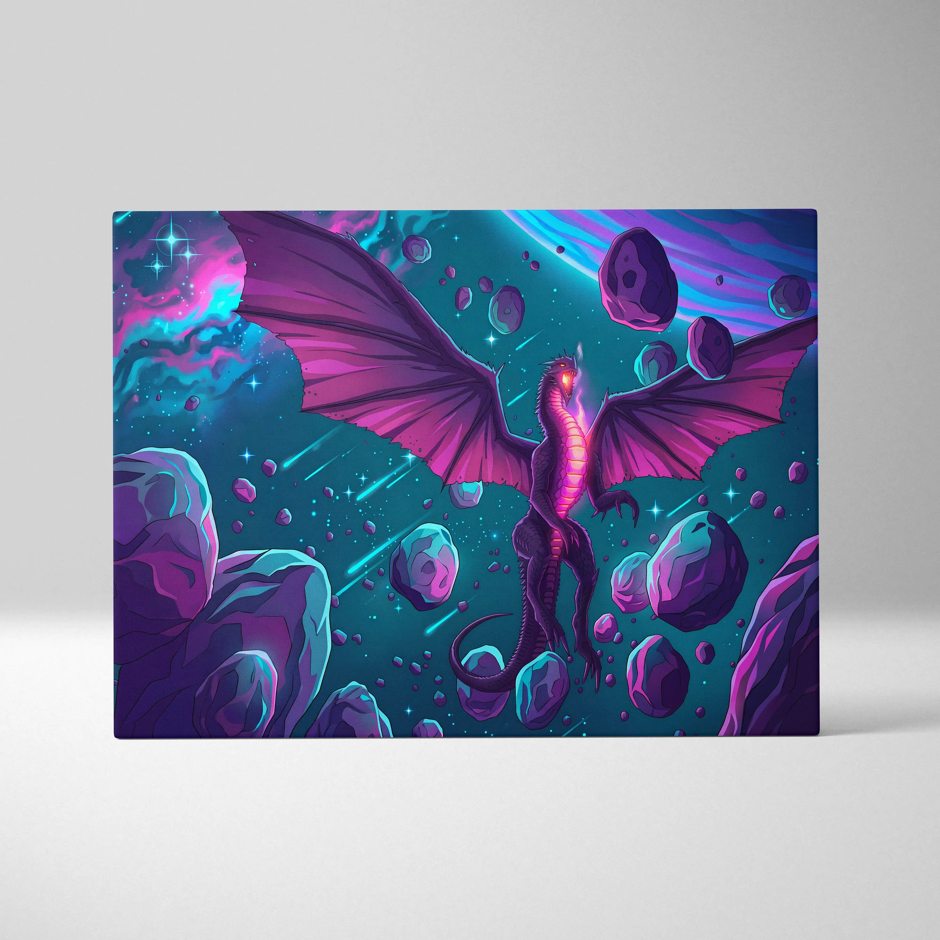 Vaporwave Neon Dragon Canvas - Dragon Neon Pink Blue Purple Living Room Vaporwave Mystical Neon Wall Art Canvas