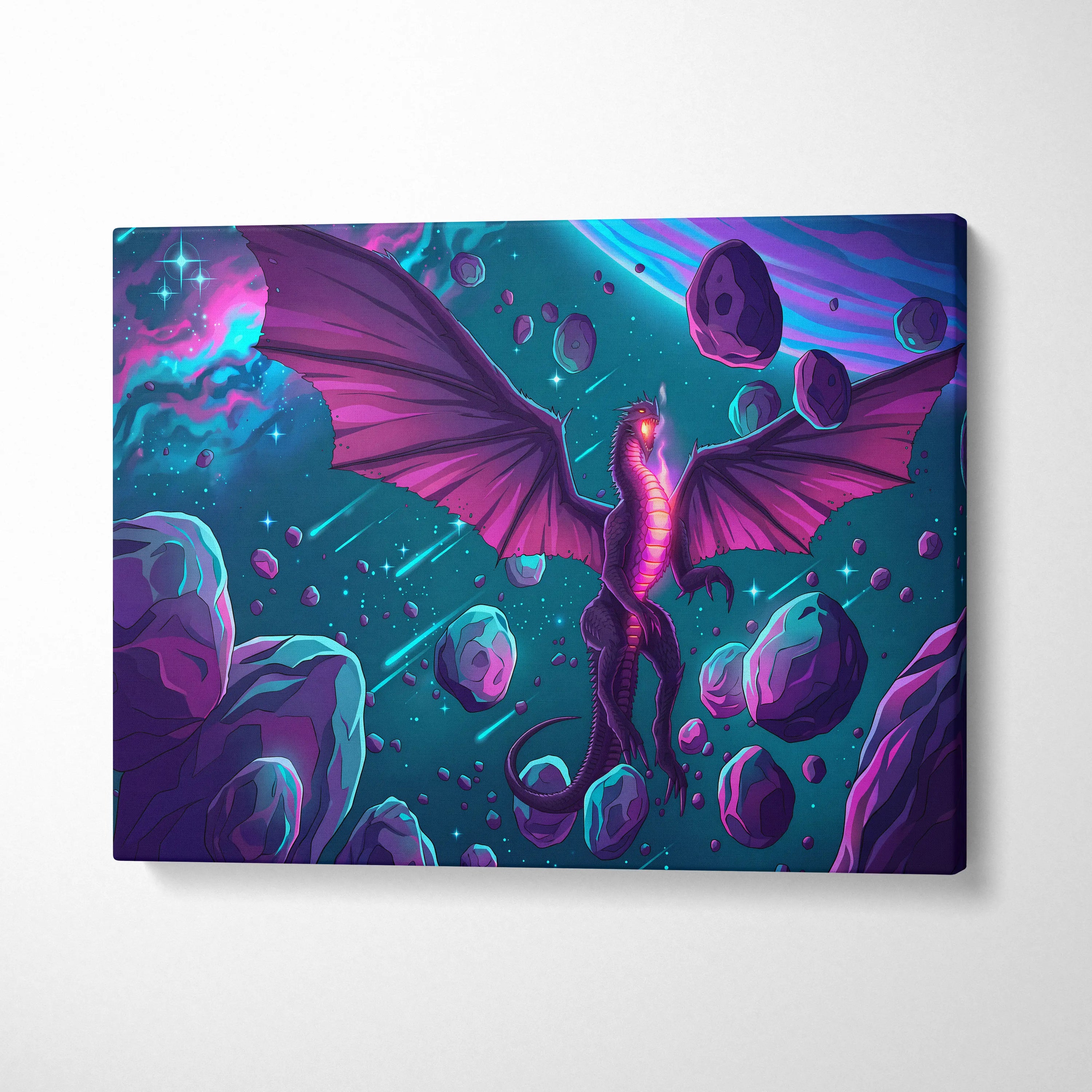 Vaporwave Neon Dragon Canvas - Dragon Neon Pink Blue Purple Living Room Vaporwave Mystical Neon Wall Art Canvas