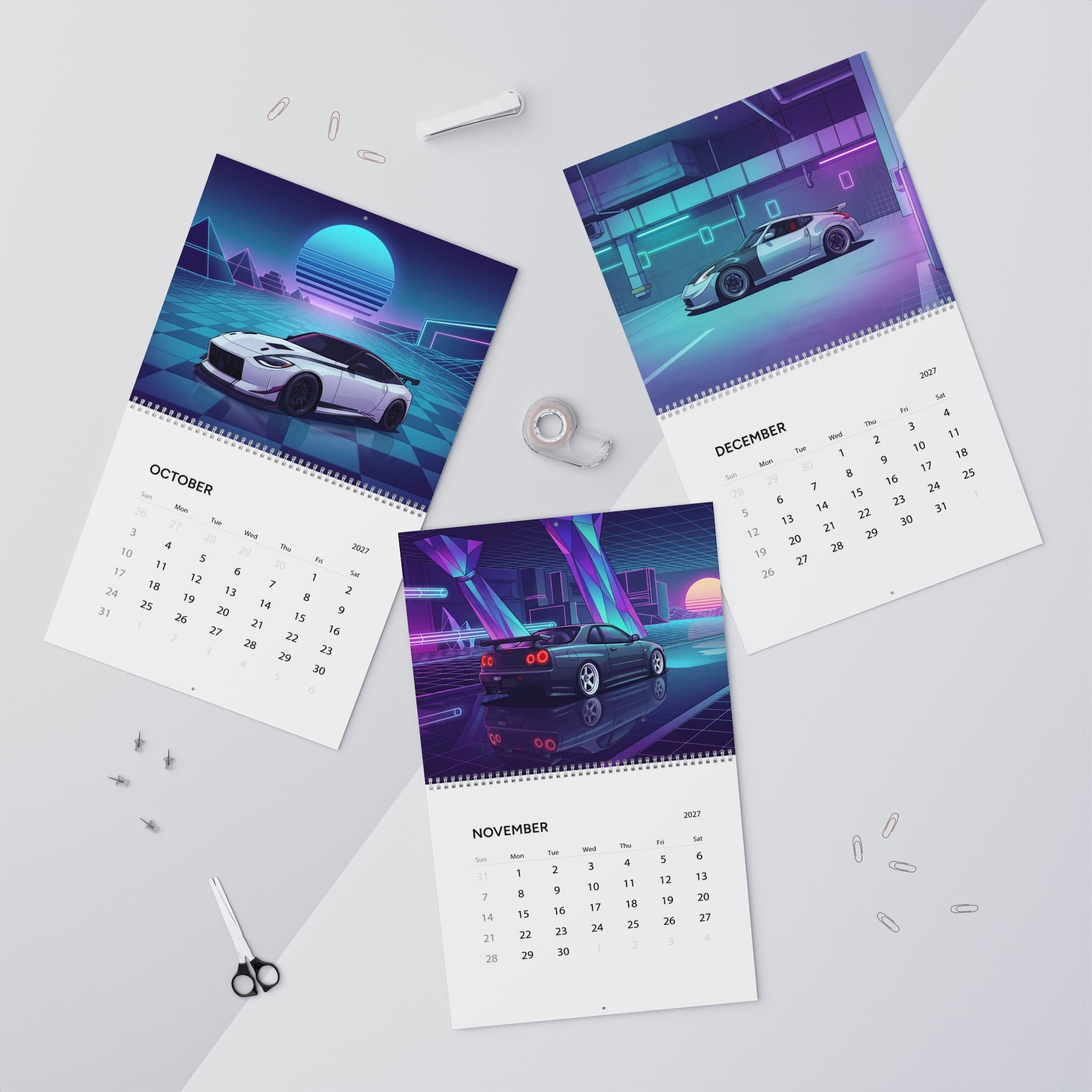 2027 JDM Vaporwave Art Calendar – Iconic Japanese Cars & Retro Futuristic Neon Artwork