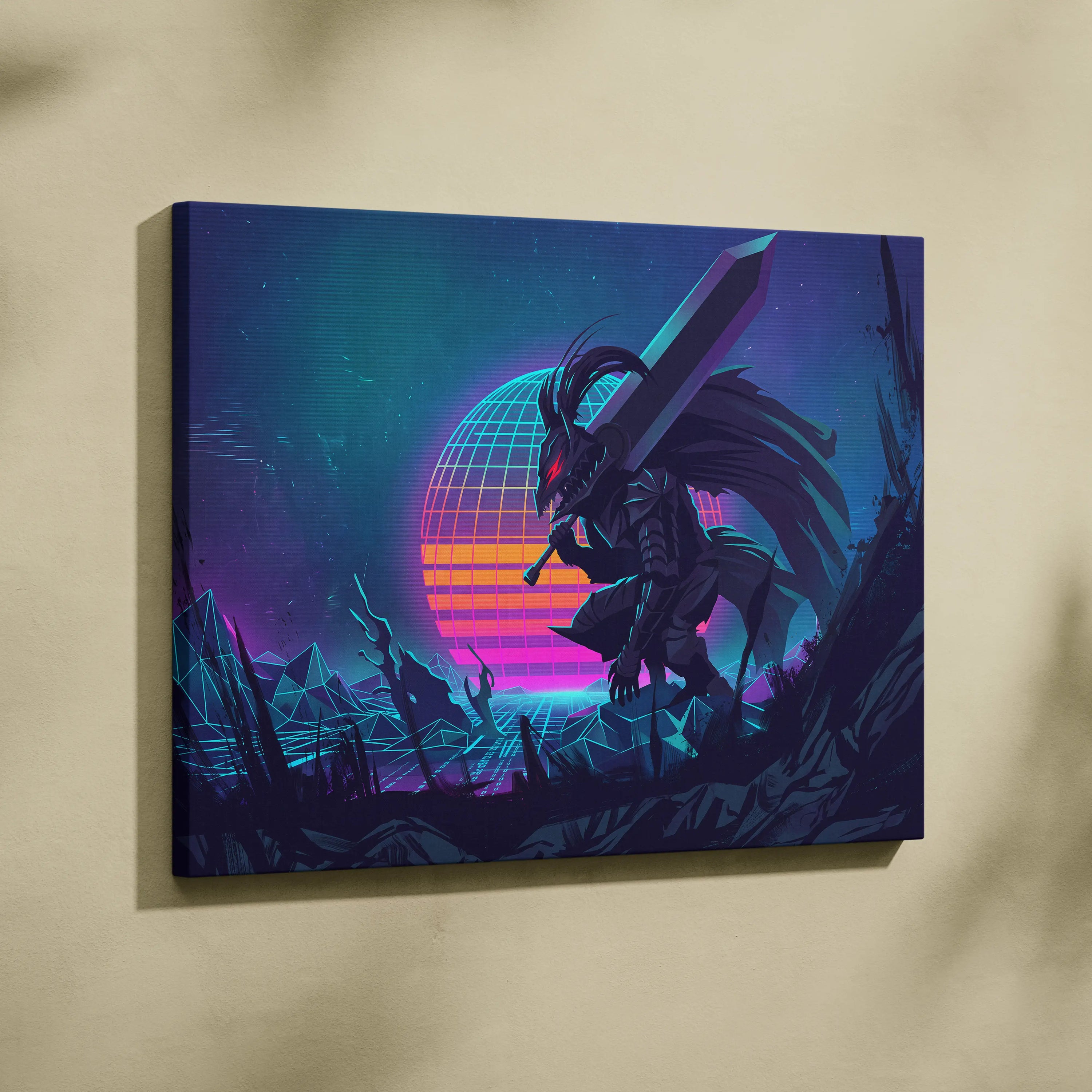 Neon Vaporwave Dragon Canvas - Dragon Neon Blues Pink Canvas Wall Art Vaporwave Mystical Neon Synthwave Canvas Print