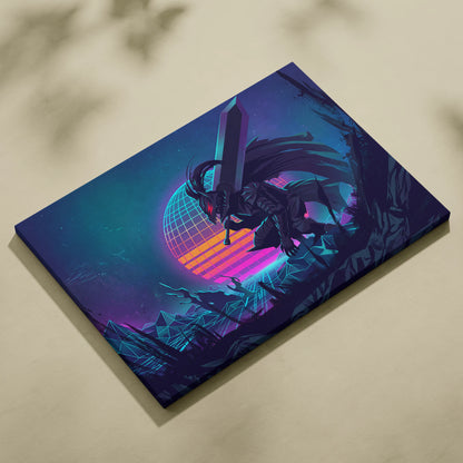Neon Vaporwave Dragon Canvas - Dragon Neon Blues Pink Canvas Wall Art Vaporwave Mystical Neon Synthwave Canvas Print