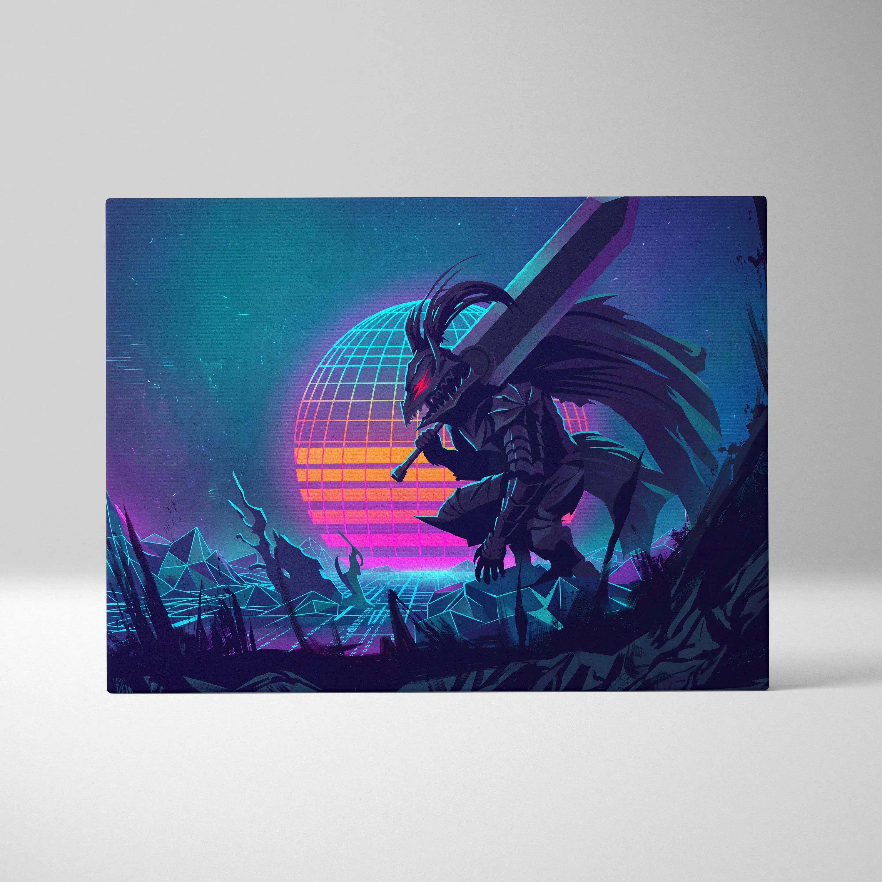 Neon Vaporwave Dragon Canvas - Dragon Neon Blues Pink Canvas Wall Art Vaporwave Mystical Neon Synthwave Canvas Print