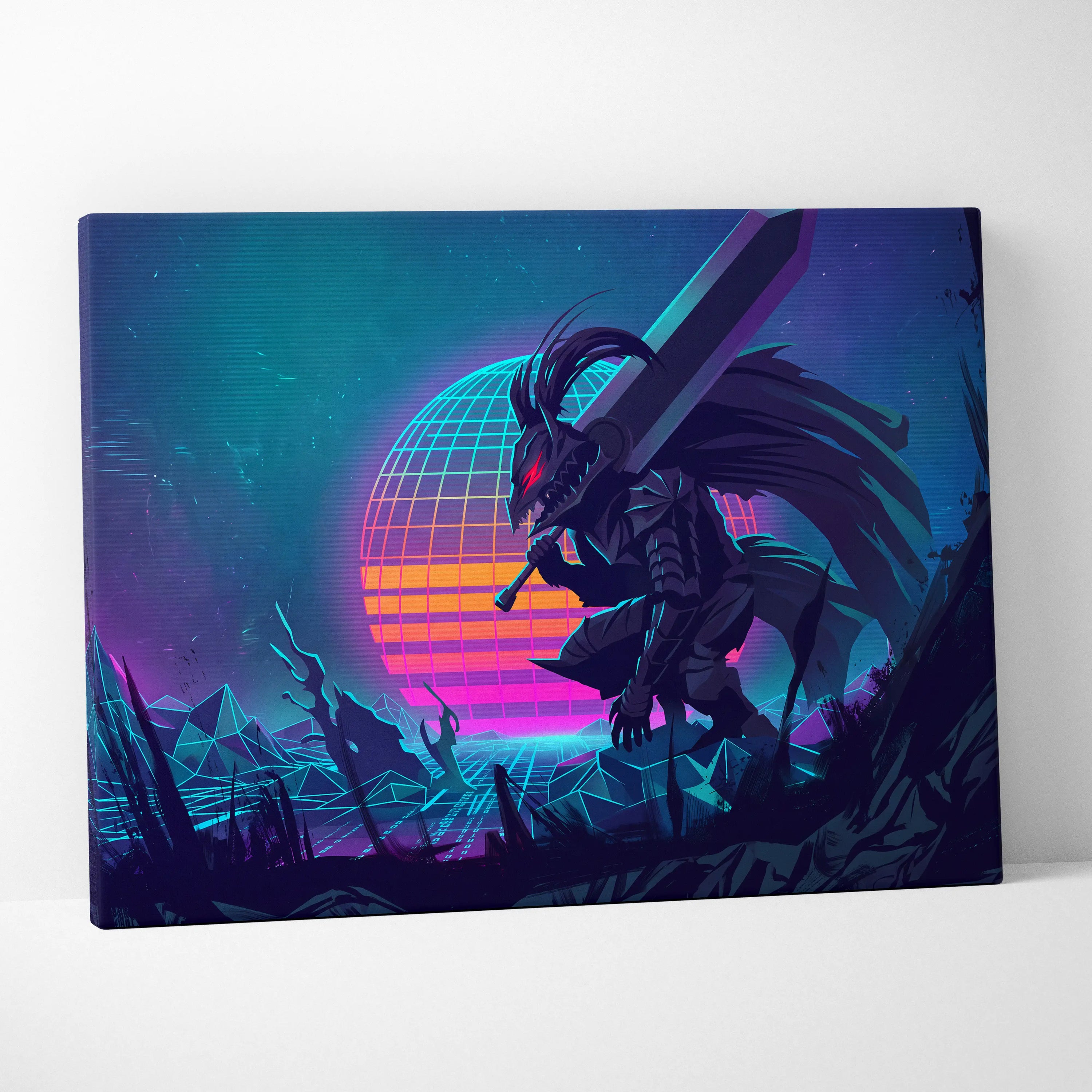 Neon Vaporwave Dragon Canvas - Dragon Neon Blues Pink Canvas Wall Art Vaporwave Mystical Neon Synthwave Canvas Print