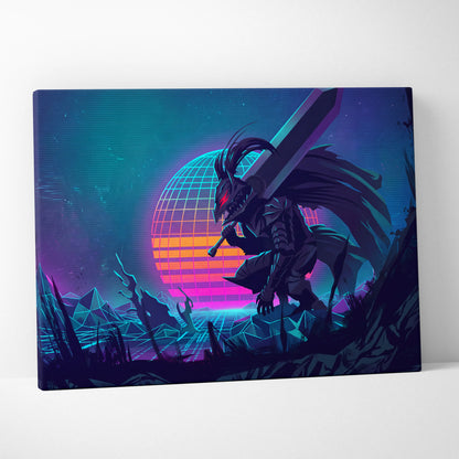 Neon Vaporwave Dragon Canvas - Dragon Neon Blues Pink Canvas Wall Art Vaporwave Mystical Neon Synthwave Canvas Print