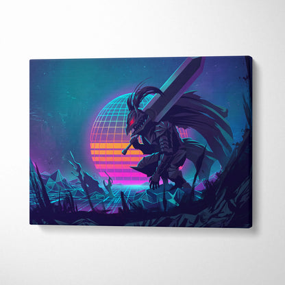 Neon Vaporwave Dragon Canvas - Dragon Neon Blues Pink Canvas Wall Art Vaporwave Mystical Neon Synthwave Canvas Print