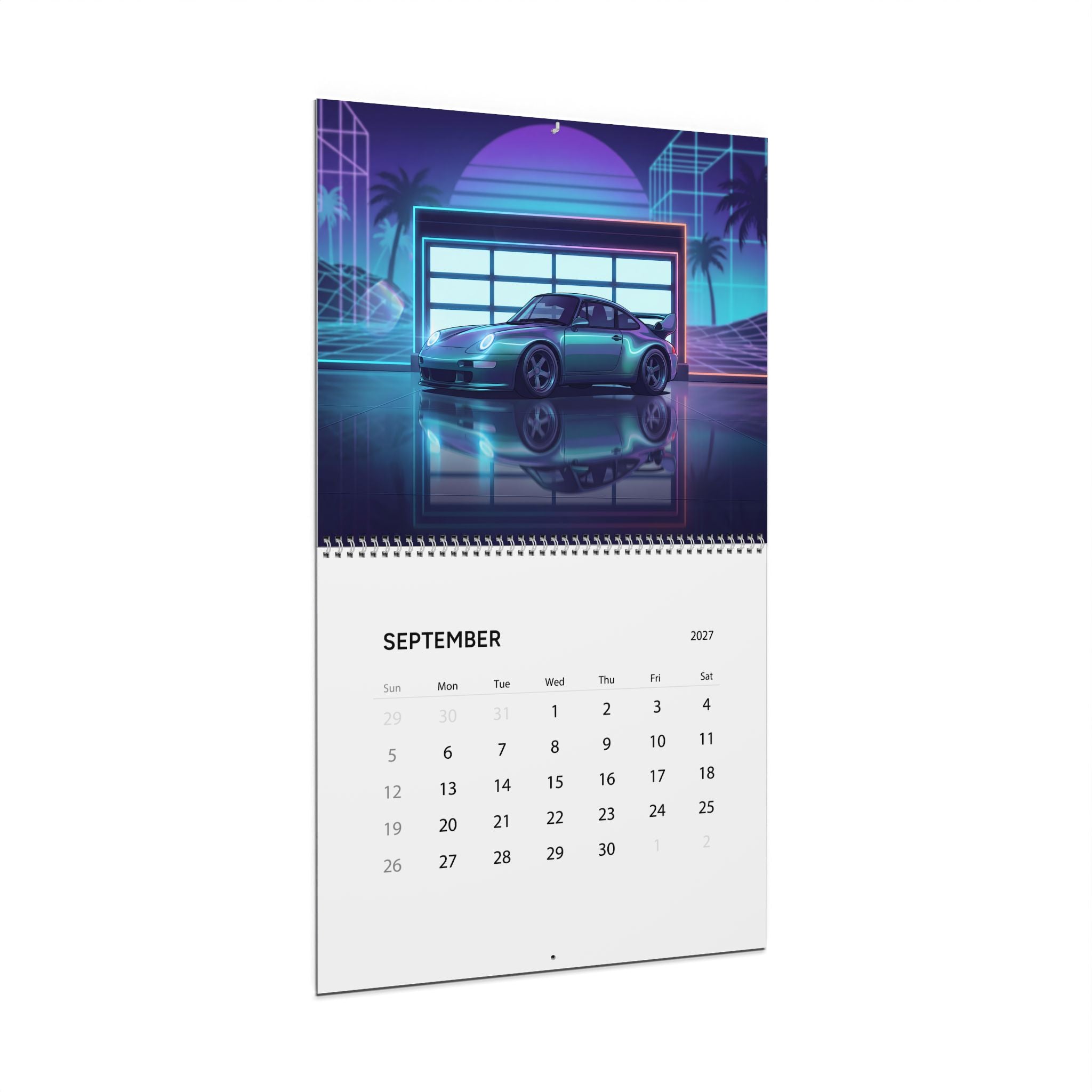2027 Classic Porsche Inspired Vaporwave Wall Calendar – Retro Sports Car Neon Artwork Collection