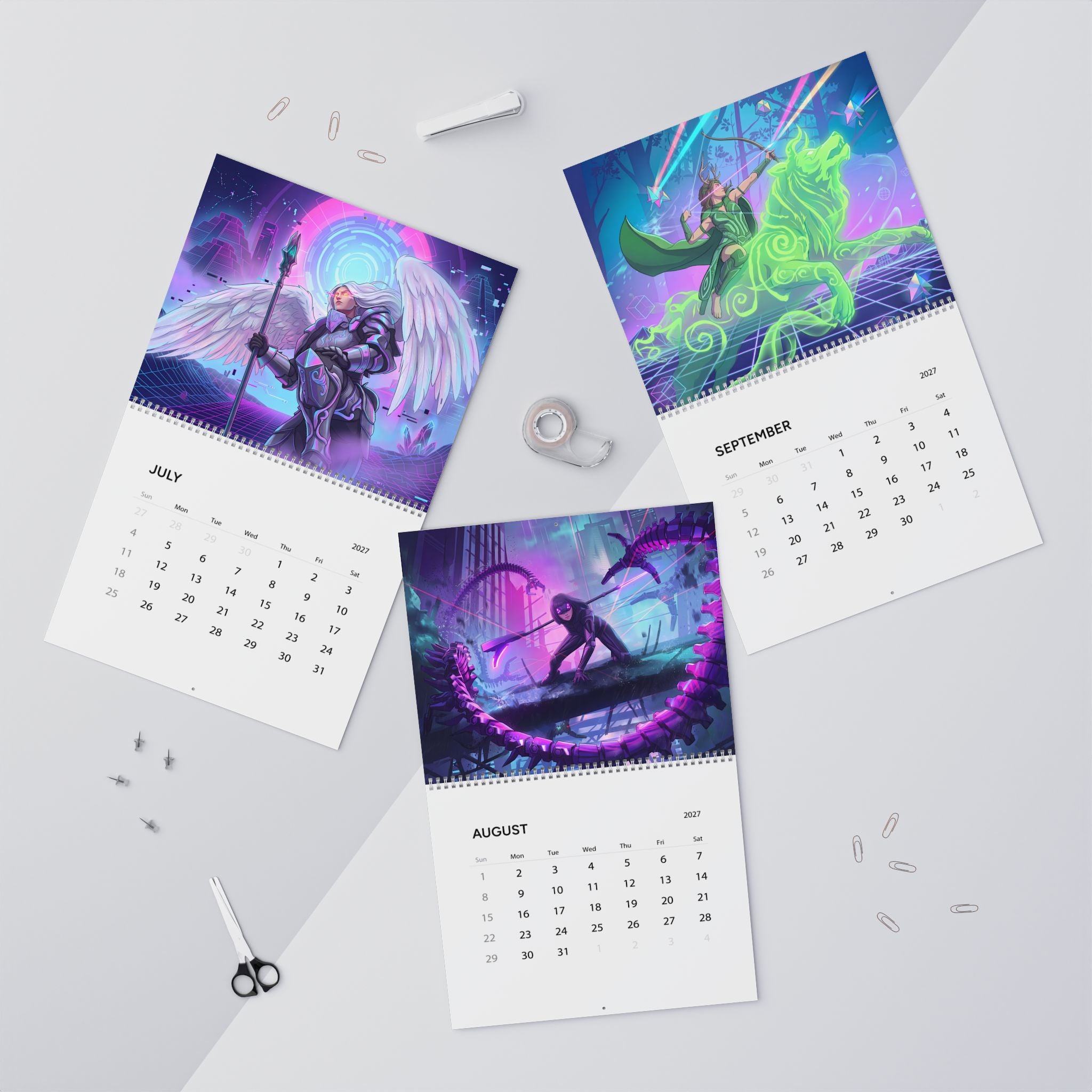 2027 Fantasy Artwork Calendar – Colorful Vaporwave Inspired Art & Neon Designs