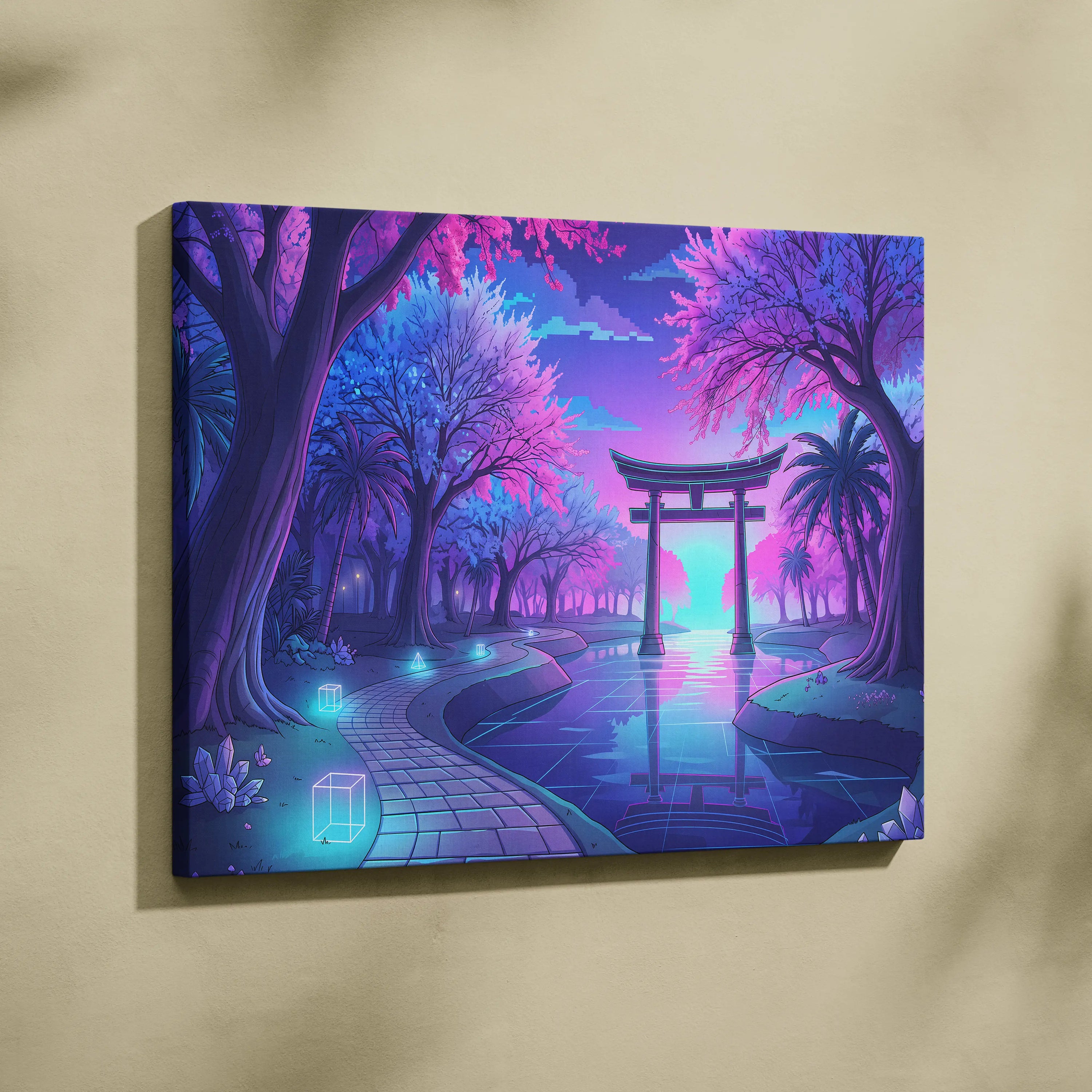 Neon Vaporwave Forest Canvas - Vaporwave Neon Purple Living Room Retro Dreamy Neon Mood Vaporwave City Canvas Art