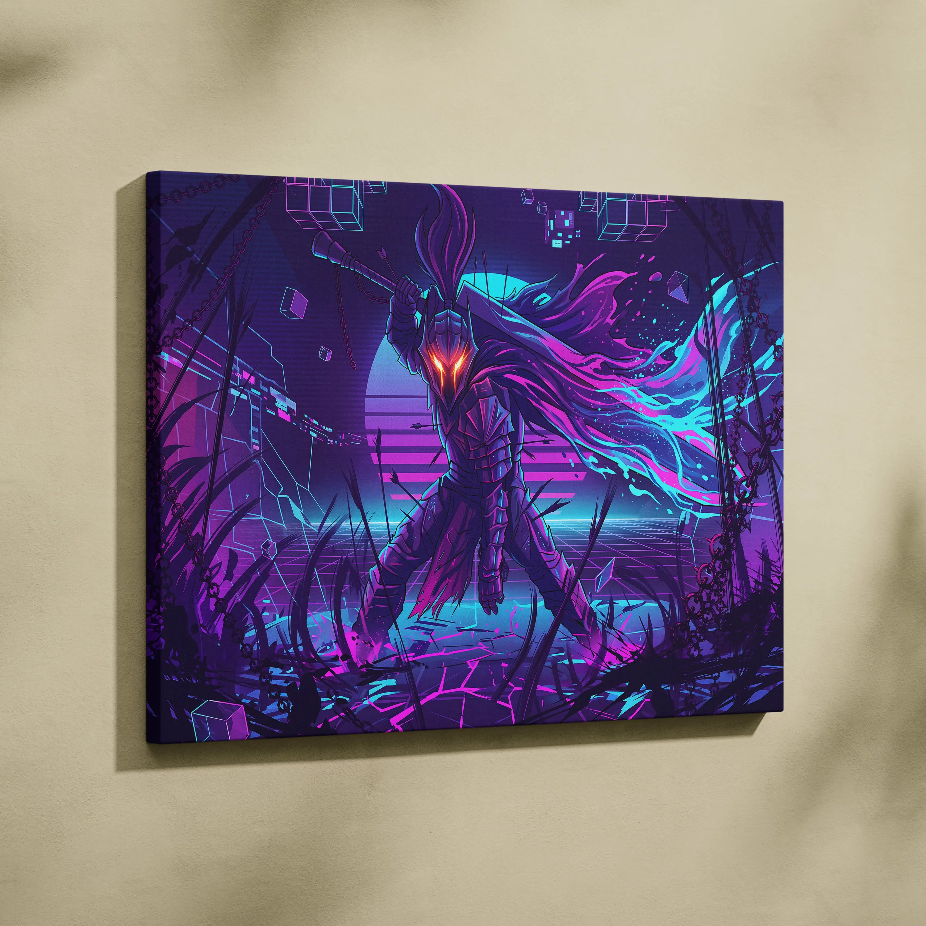Neon Dragon Vaporwave Canvas - Neon Dragon Purple Blue Pink Cyan Living Room Vaporwave Dreamy Mood Cyberpunk Canvas