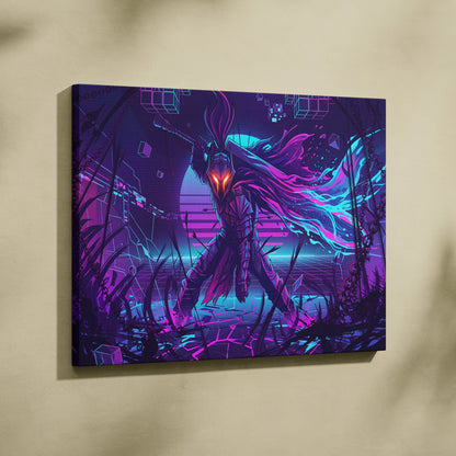 Neon Dragon Vaporwave Canvas - Neon Dragon Purple Blue Pink Cyan Living Room Vaporwave Dreamy Mood Cyberpunk Canvas