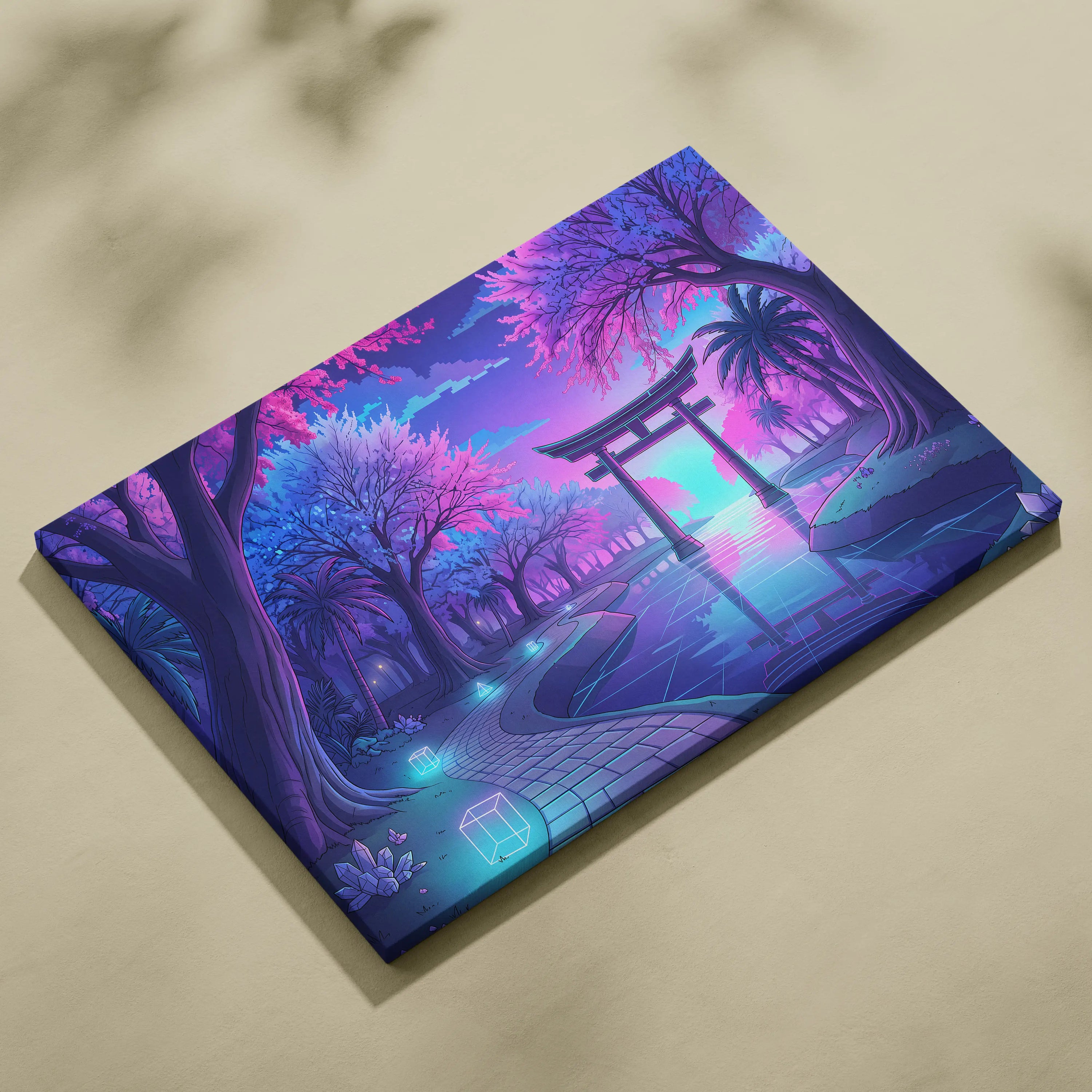 Neon Vaporwave Forest Canvas - Vaporwave Neon Purple Living Room Retro Dreamy Neon Mood Vaporwave City Canvas Art