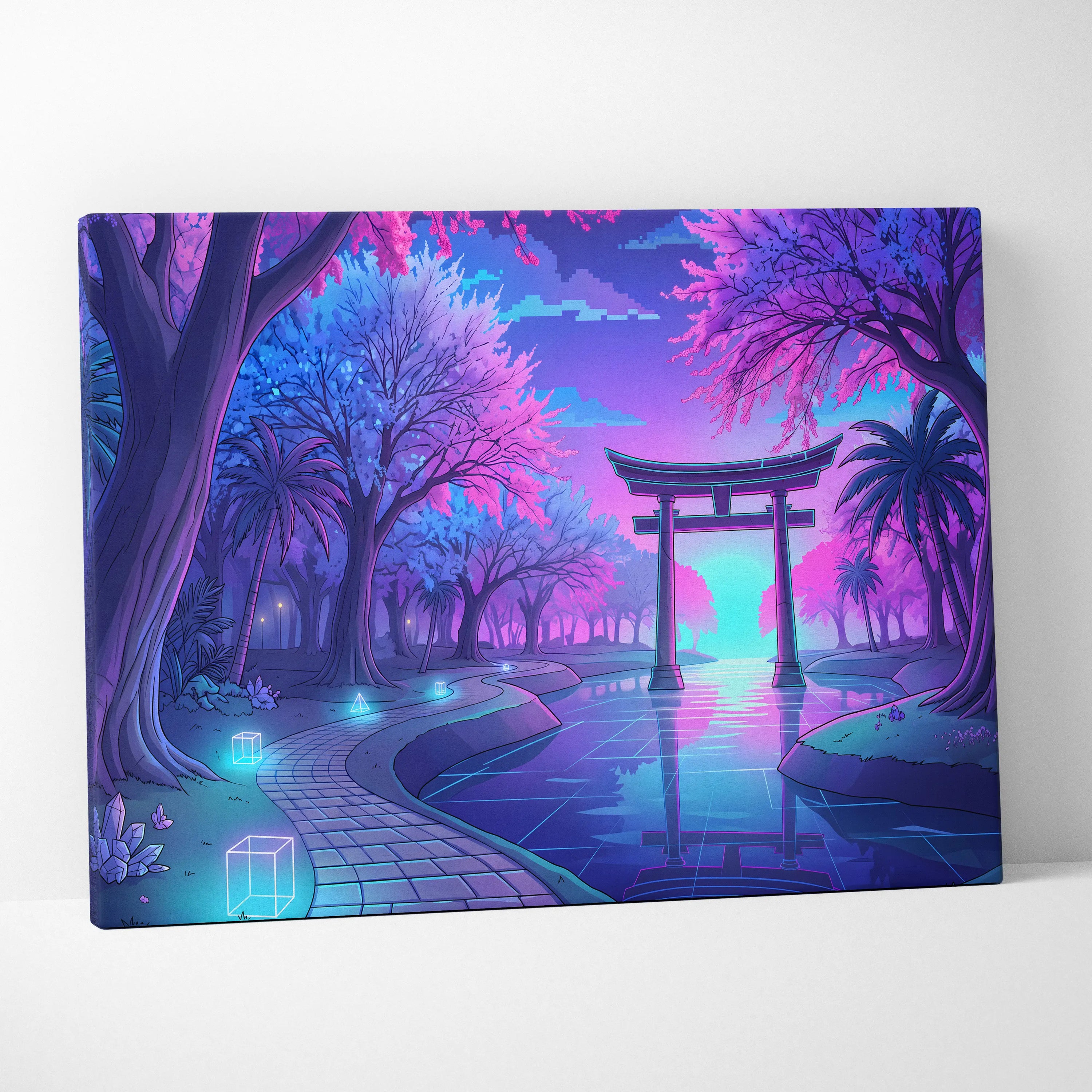 Neon Vaporwave Forest Canvas - Vaporwave Neon Purple Living Room Retro Dreamy Neon Mood Vaporwave City Canvas Art