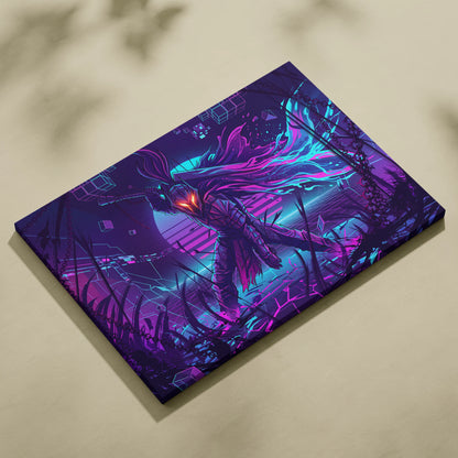 Neon Dragon Vaporwave Canvas - Neon Dragon Purple Blue Pink Cyan Living Room Vaporwave Dreamy Mood Cyberpunk Canvas