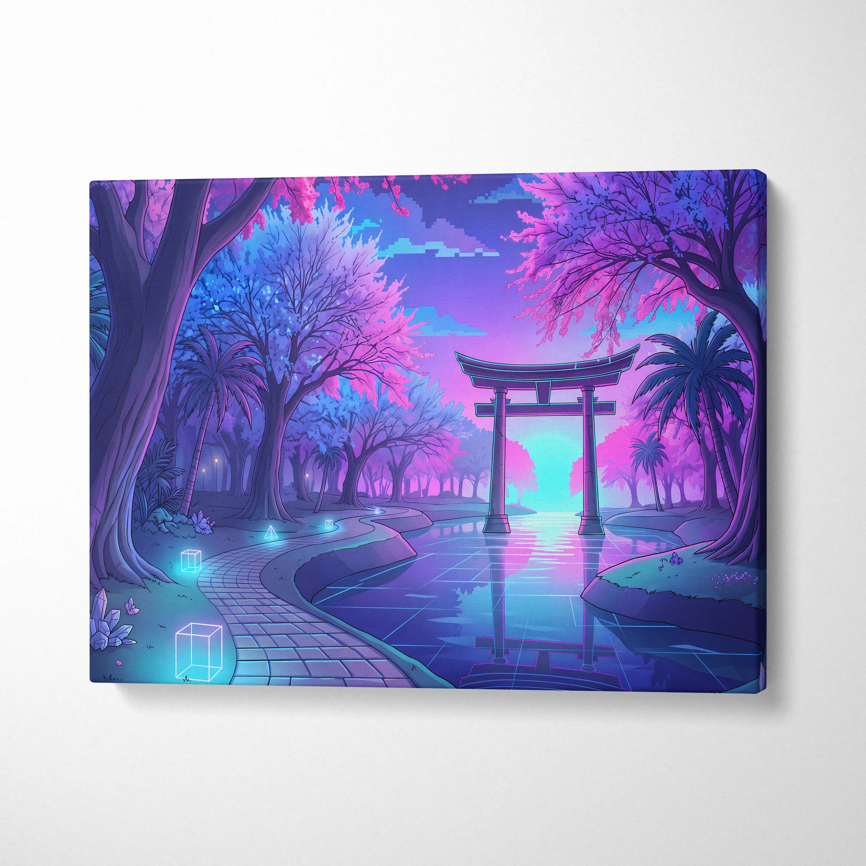 Neon Vaporwave Forest Canvas - Vaporwave Neon Purple Living Room Retro Dreamy Neon Mood Vaporwave City Canvas Art